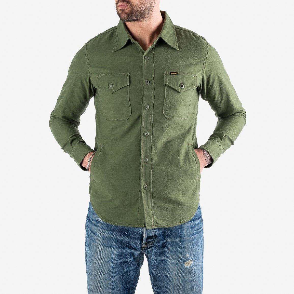 7oz Back Satin Military CPO Shirt - Green - 2