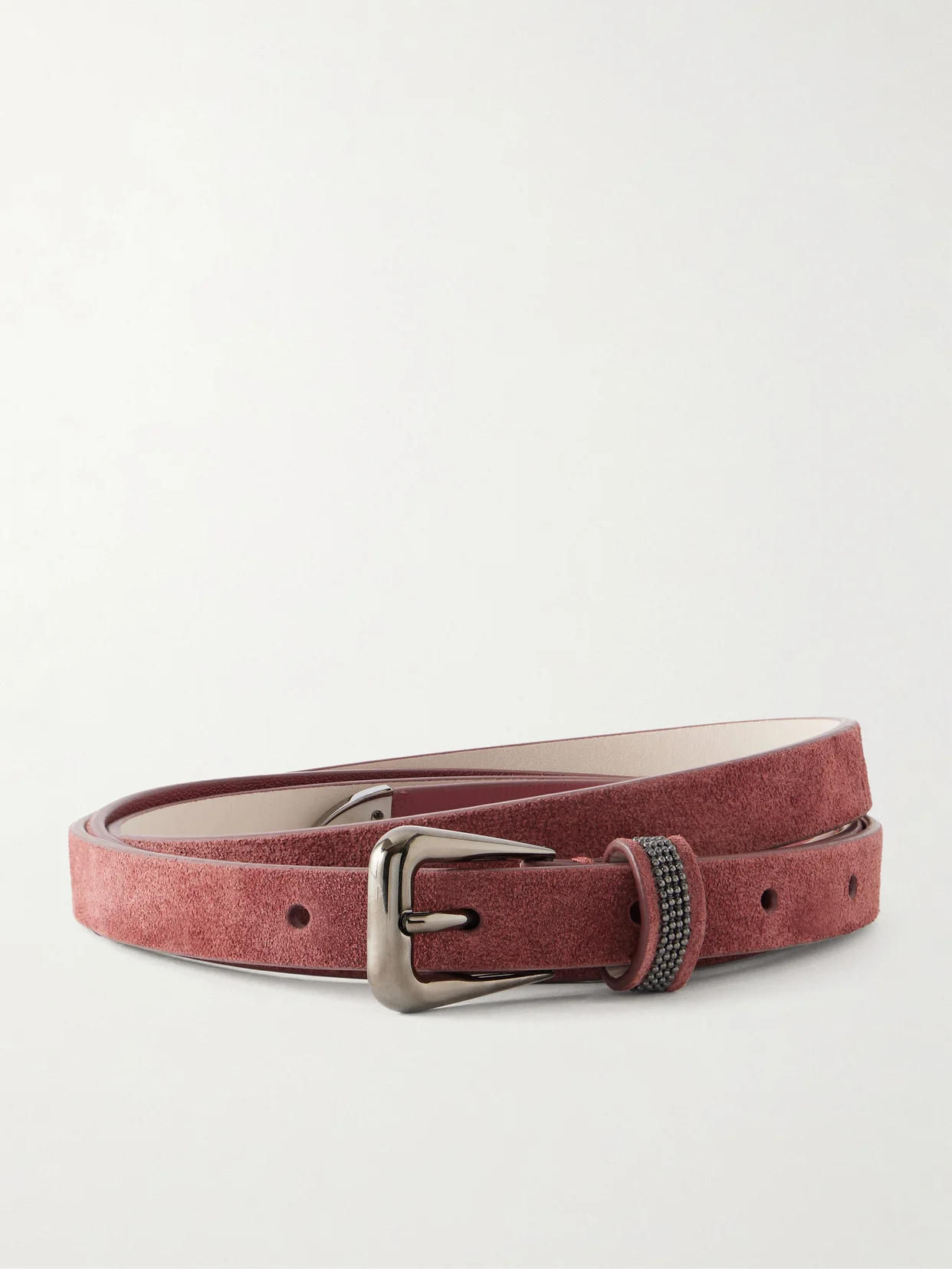 Embellished Suede Skinny Belt - 1