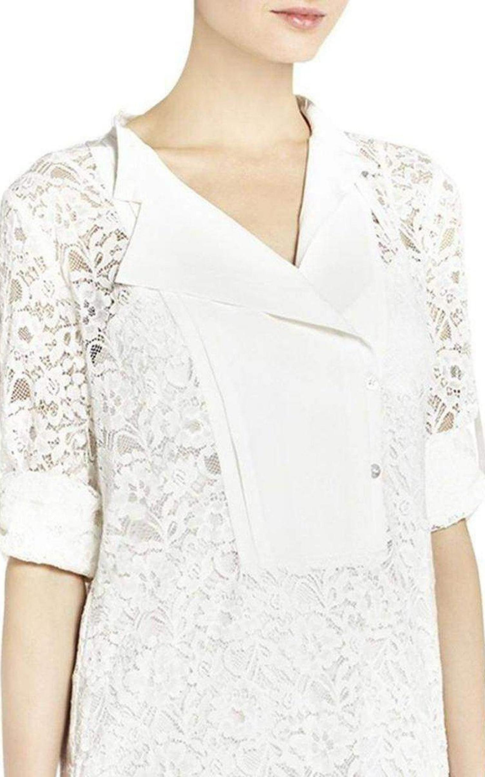 BCBGMAXAZRIA - Contrast Bib Lace Silk Tunic Dress - 5