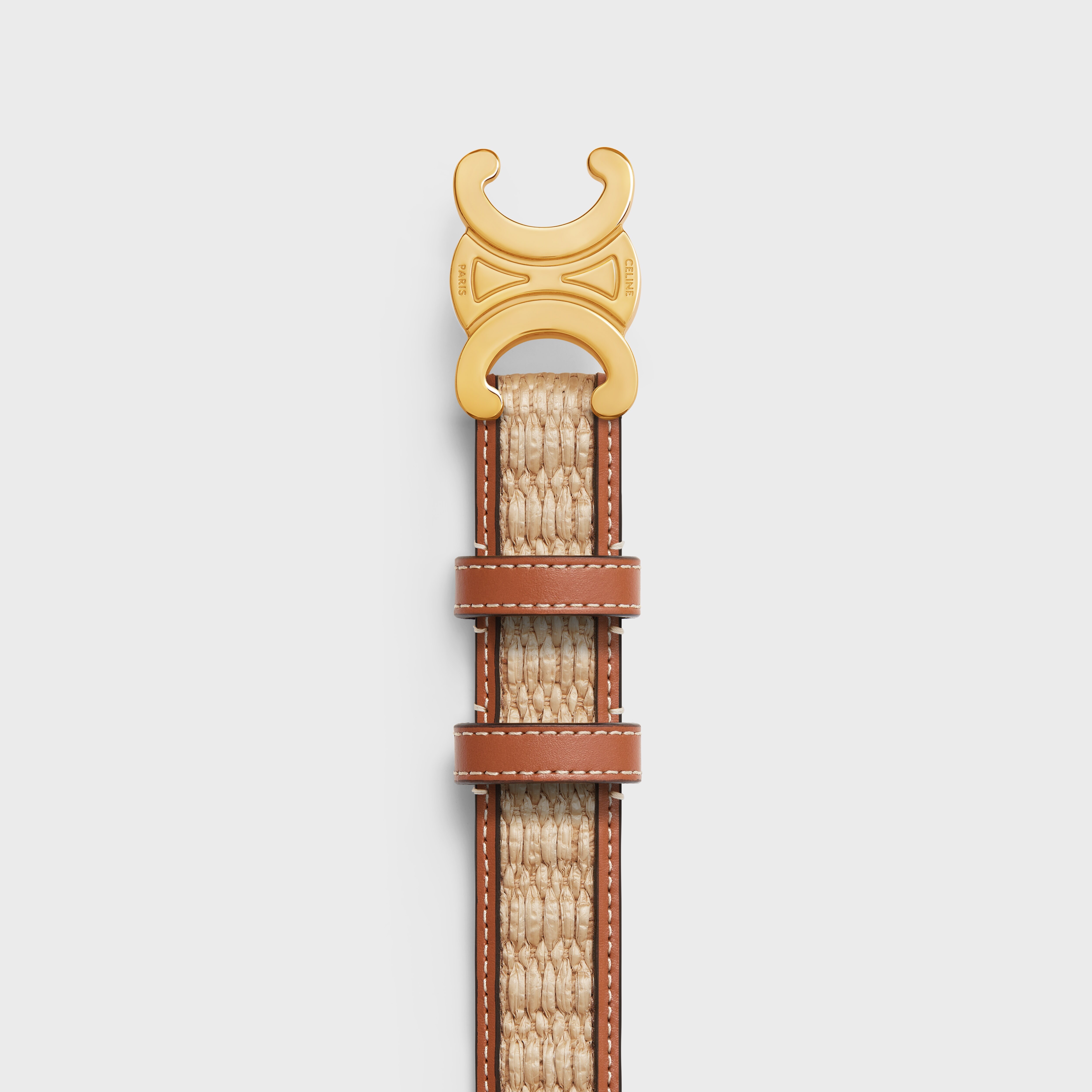 MEDIUM TRIOMPHE BELT in Textile WITH RAFFIA EFFECT and Calfskin - 2