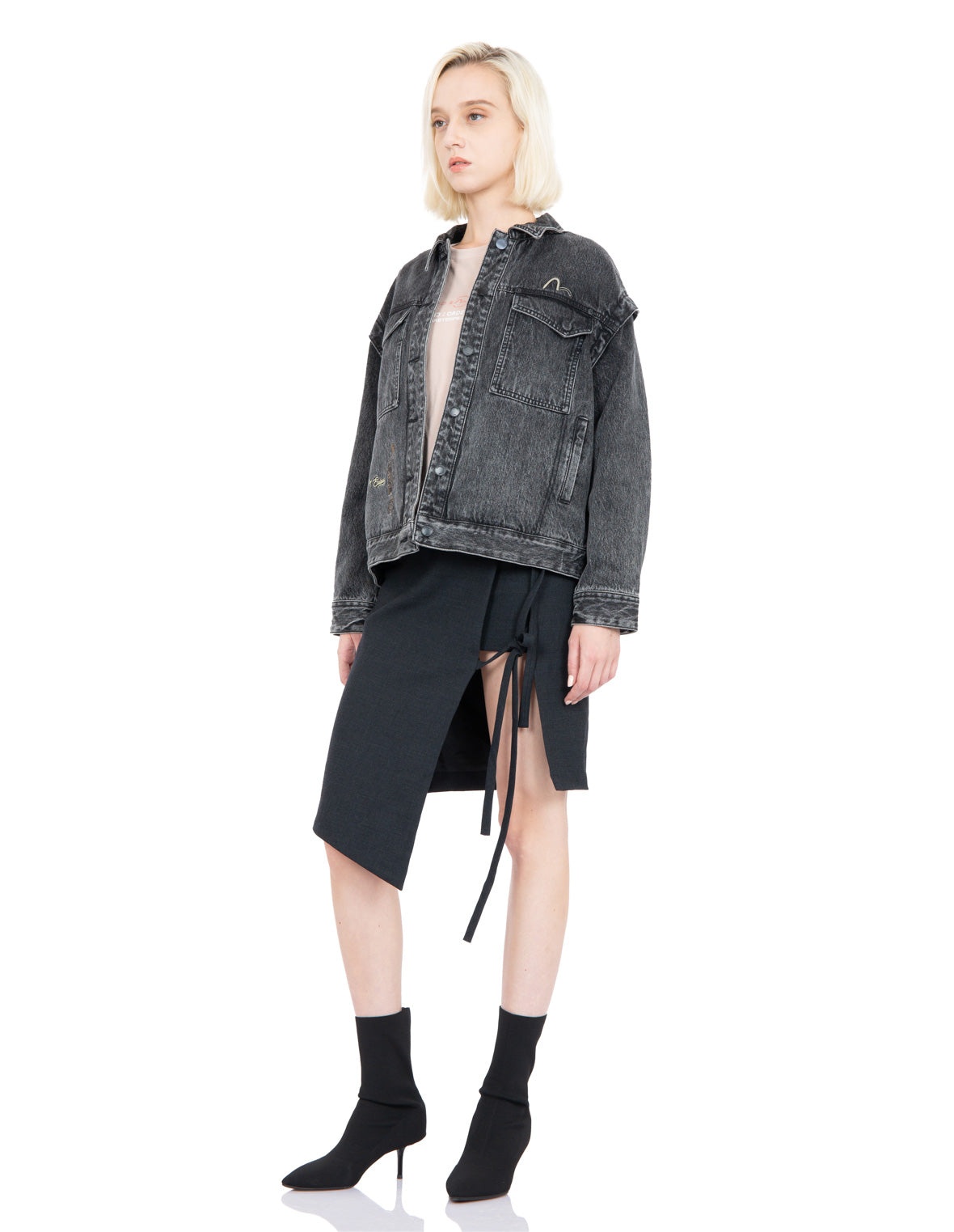 Graffiti Effect Slogan Print Oversized Denim Jacket - 4