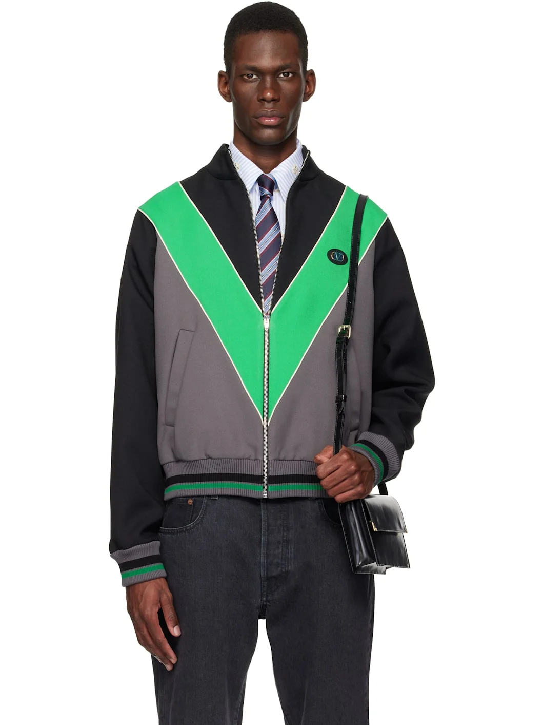 Black & Green Inlaid V Track Jacket - 1