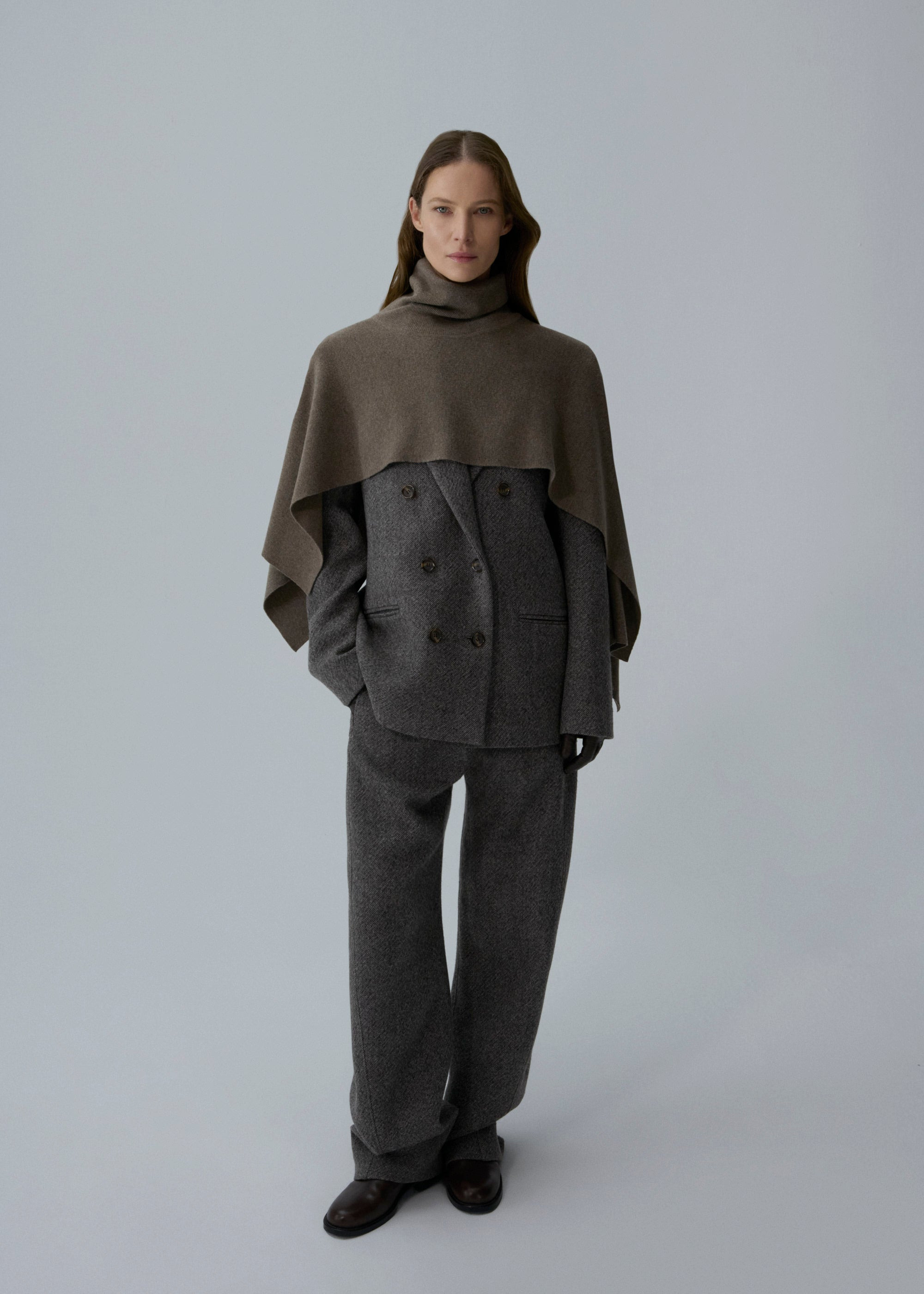 Asymmetrical wool knit top in beige - 5