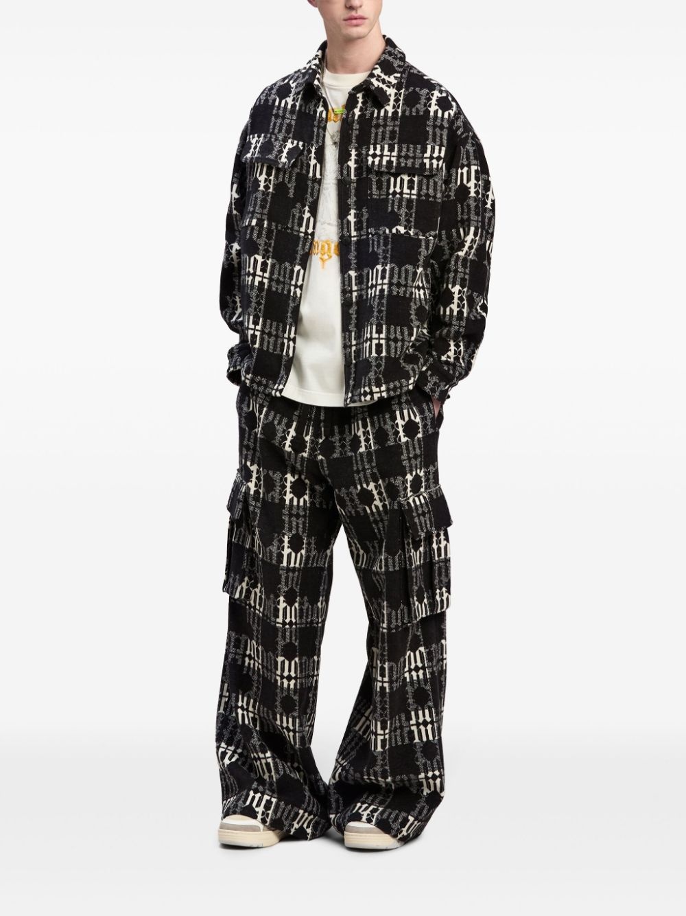 monogram-jacquard wide-leg trousers - 2