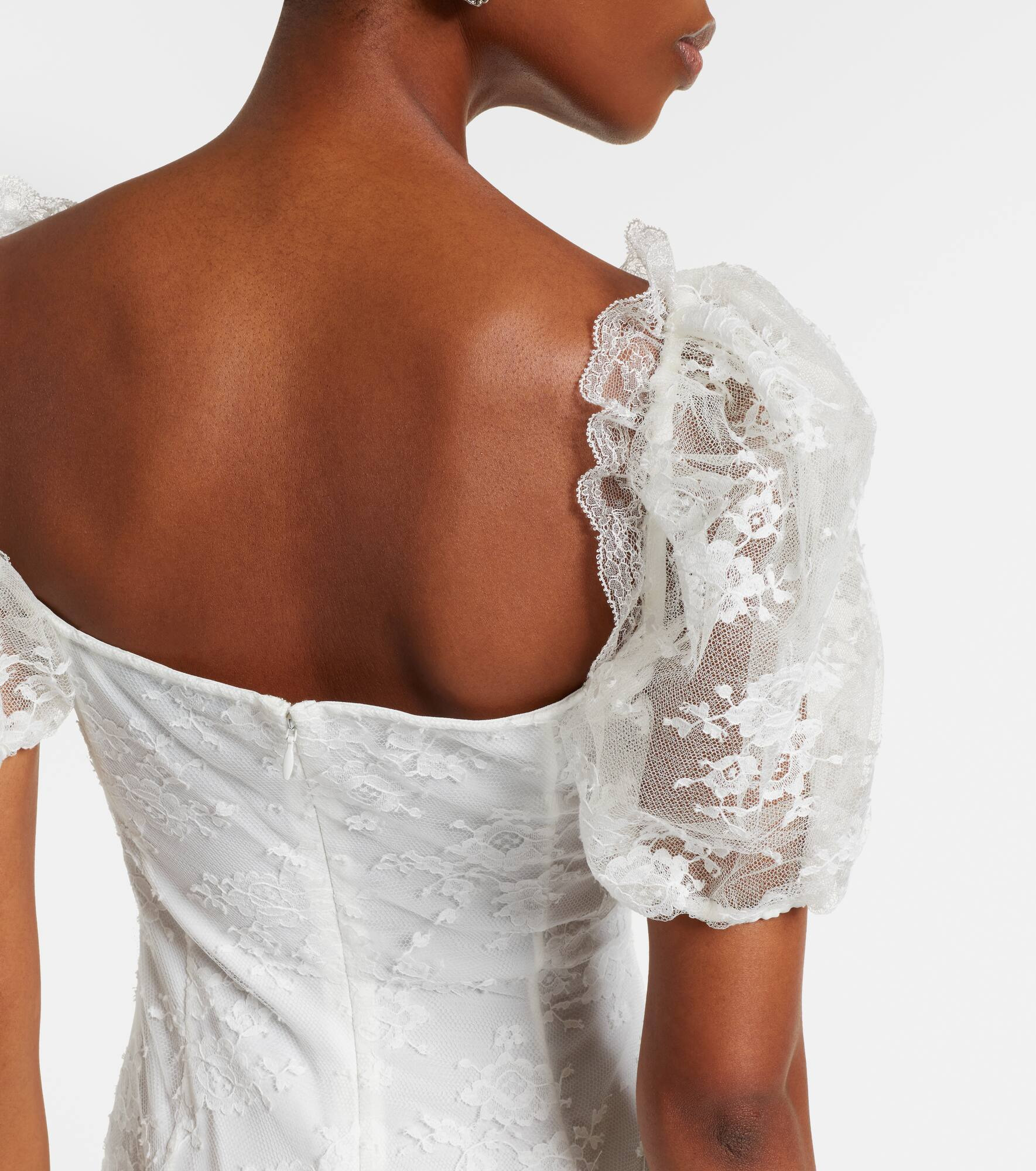 Bow-detail ruched lace gown - 6