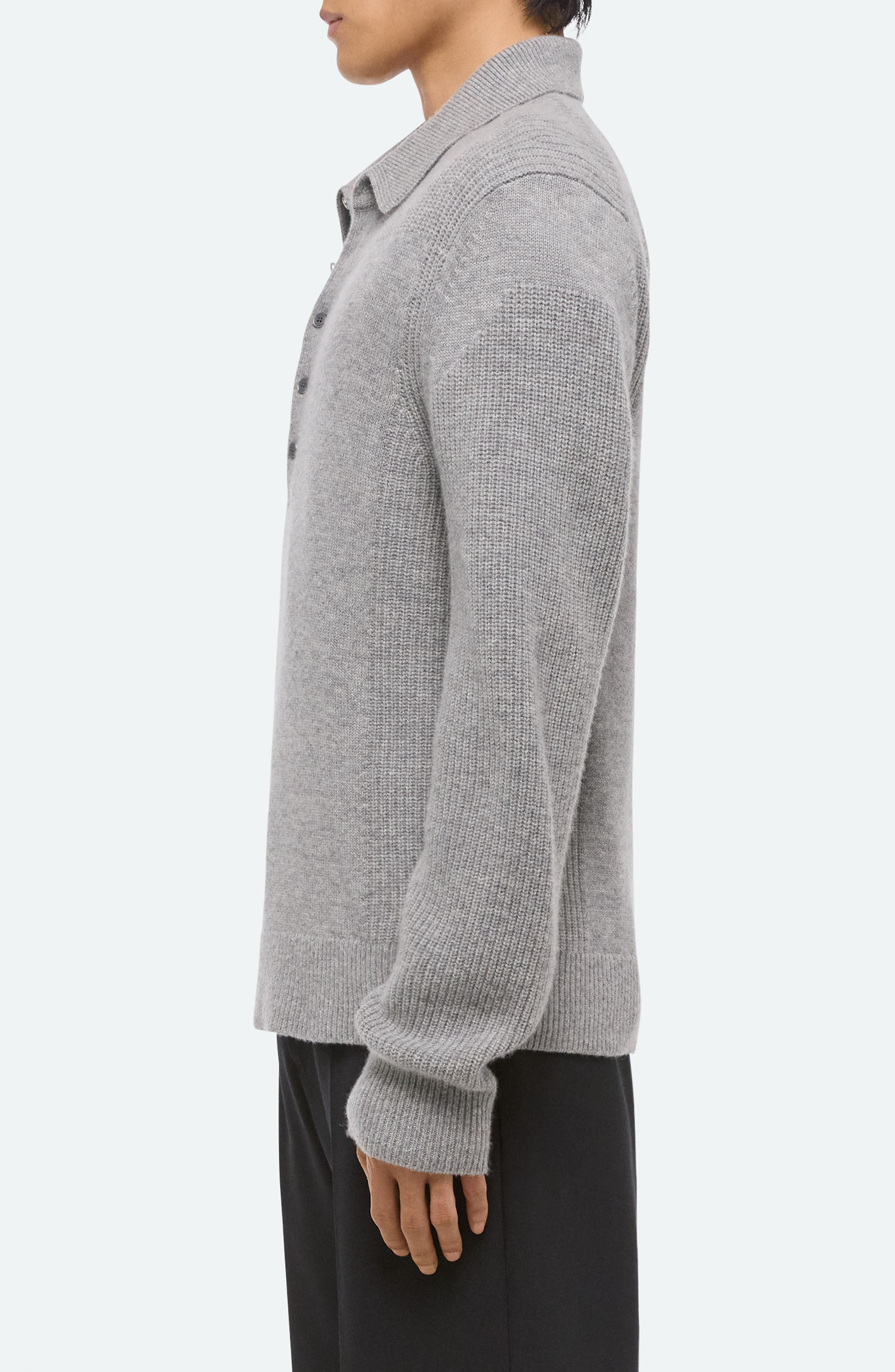Helmut Lang Block Polo Sweater in Grey Melange - 3