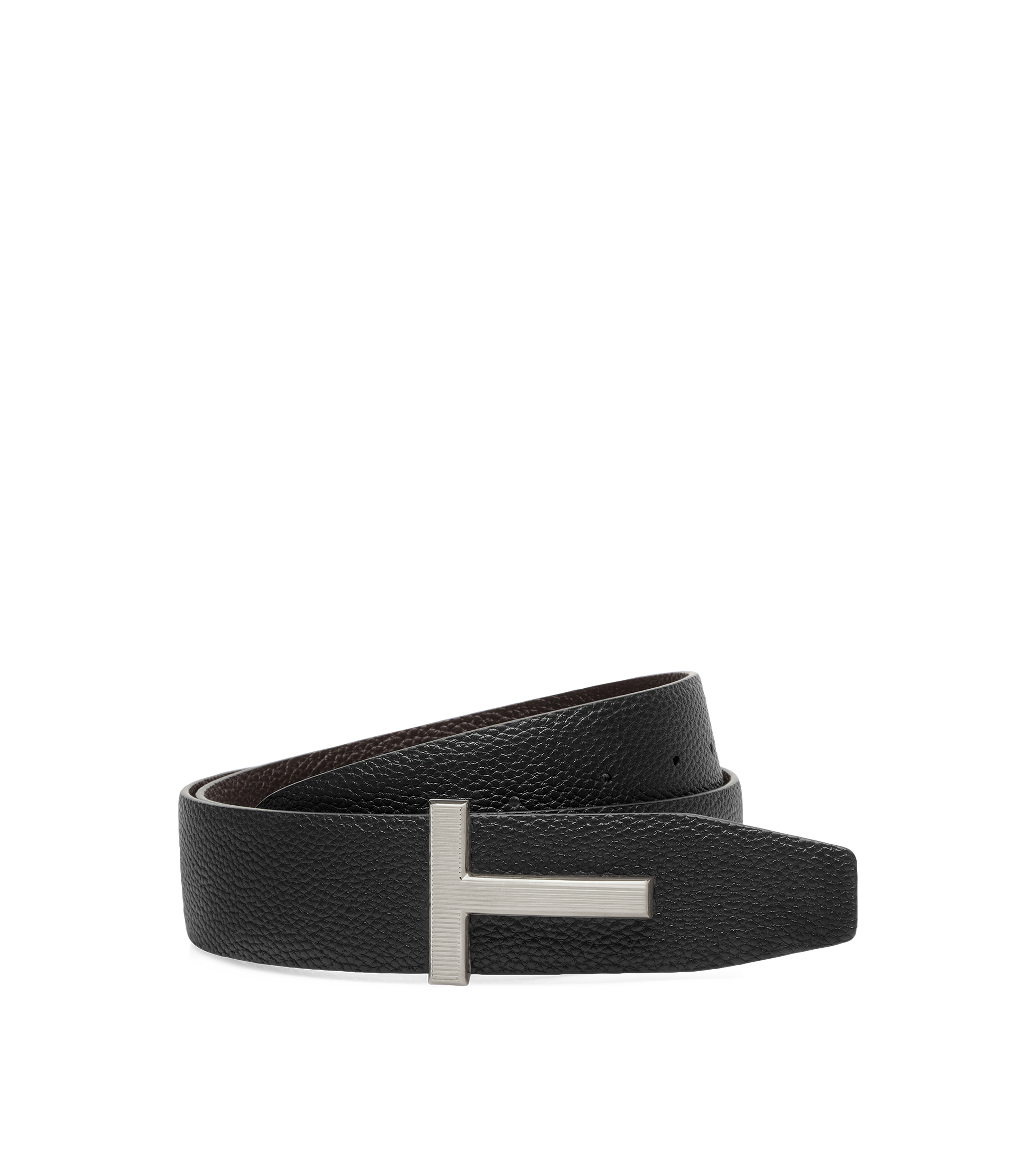 GRAIN LEATHER RIDGE BUCKLE T BELT - 3