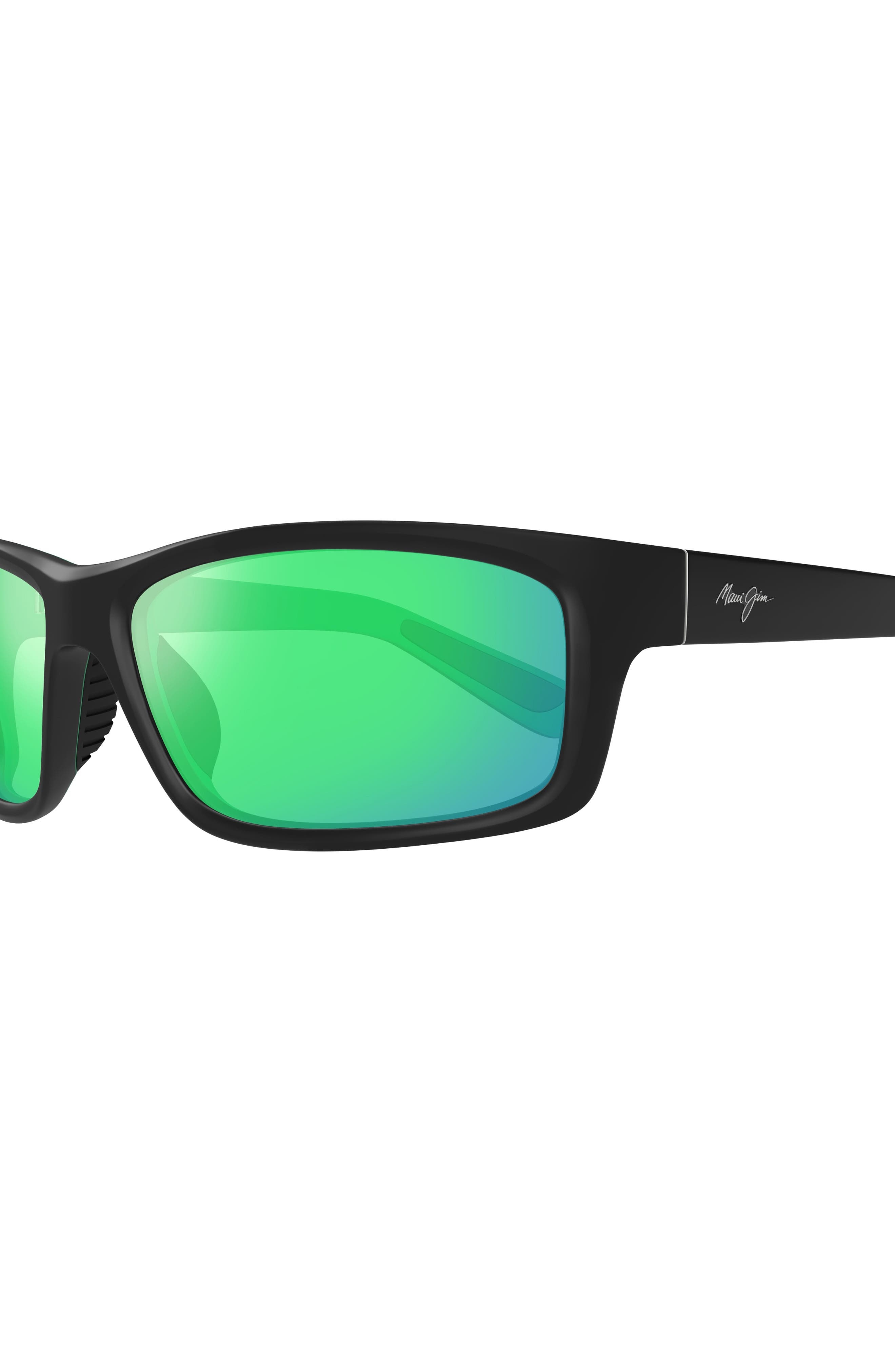 Maui Jim Kanaio Coast 61mm PolarizedPlus2® Rectangular Sunglasses in Black/Maui Green at Nordstrom - 3