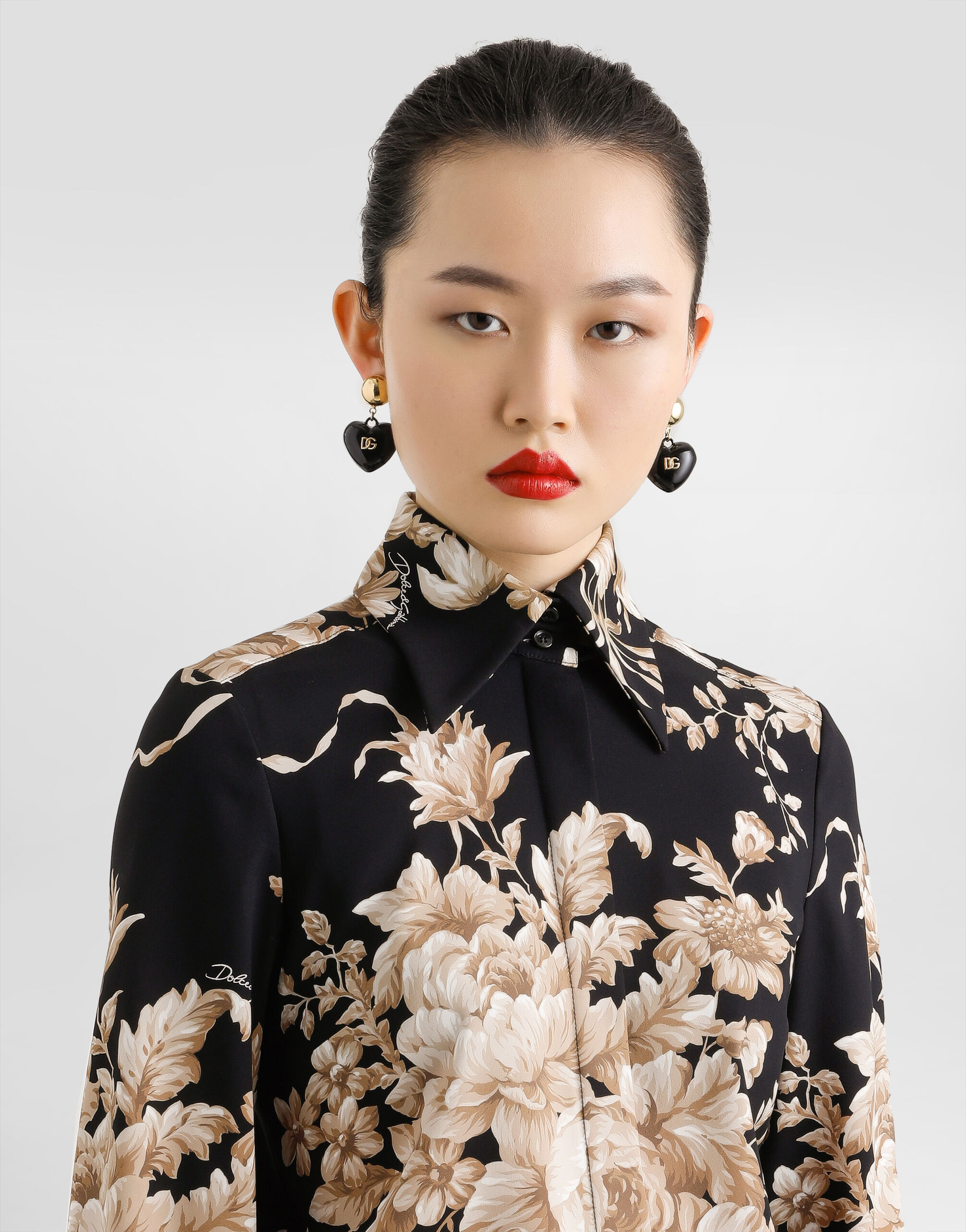 Rose-print charmeuse shirt - 4