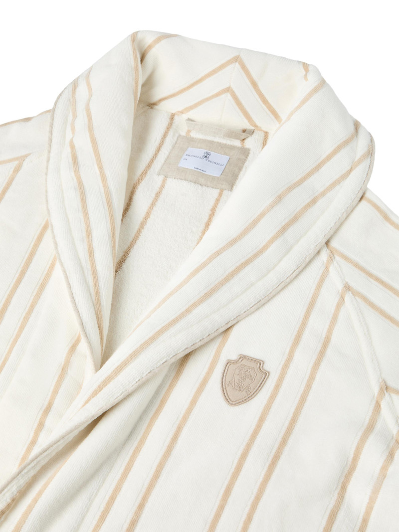 Women's Striped Cotton Terrycloth Bathrobe with Logo - Buff 4
