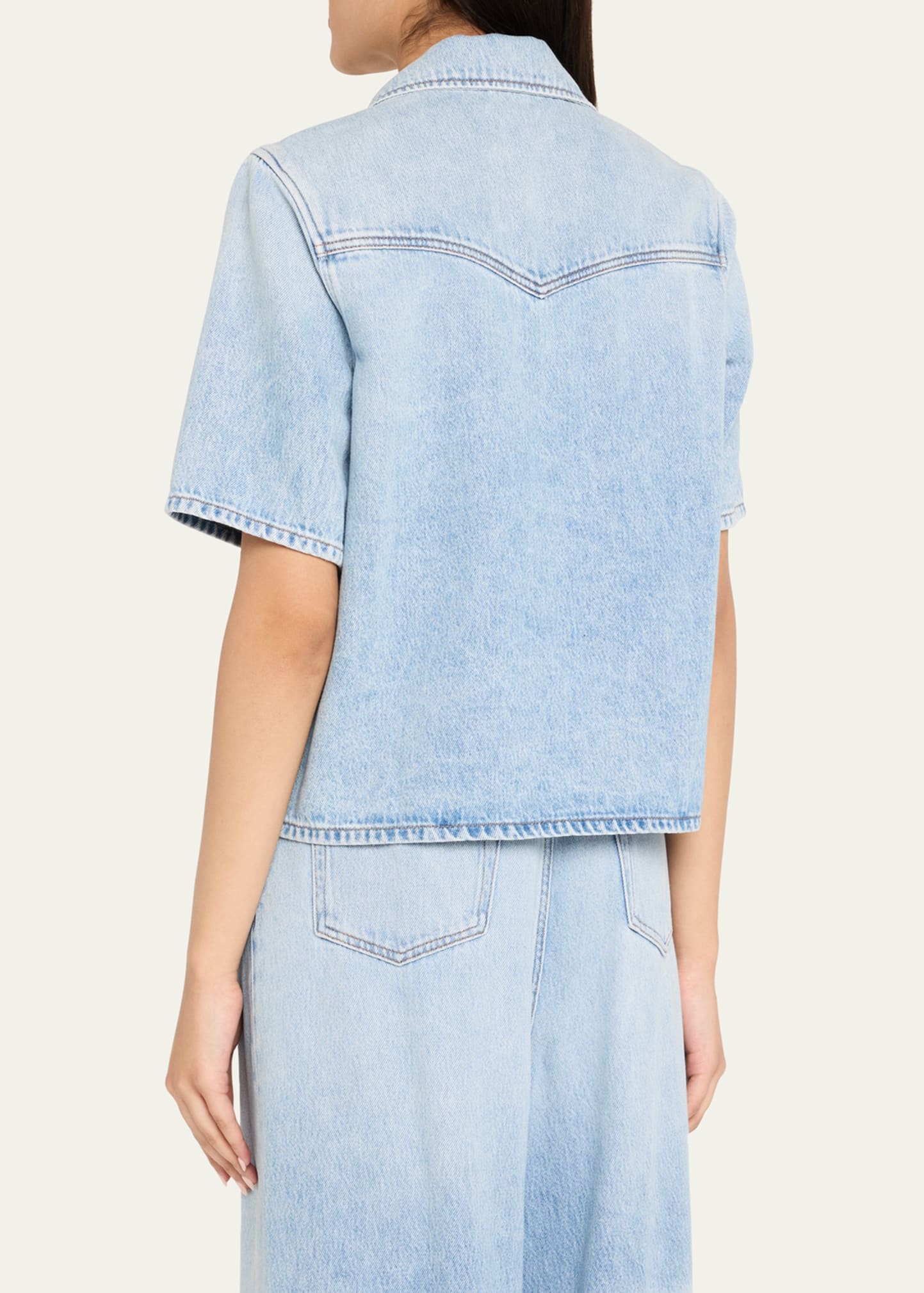 Soft Rigid Short-Sleeve Denim Shirt - 3