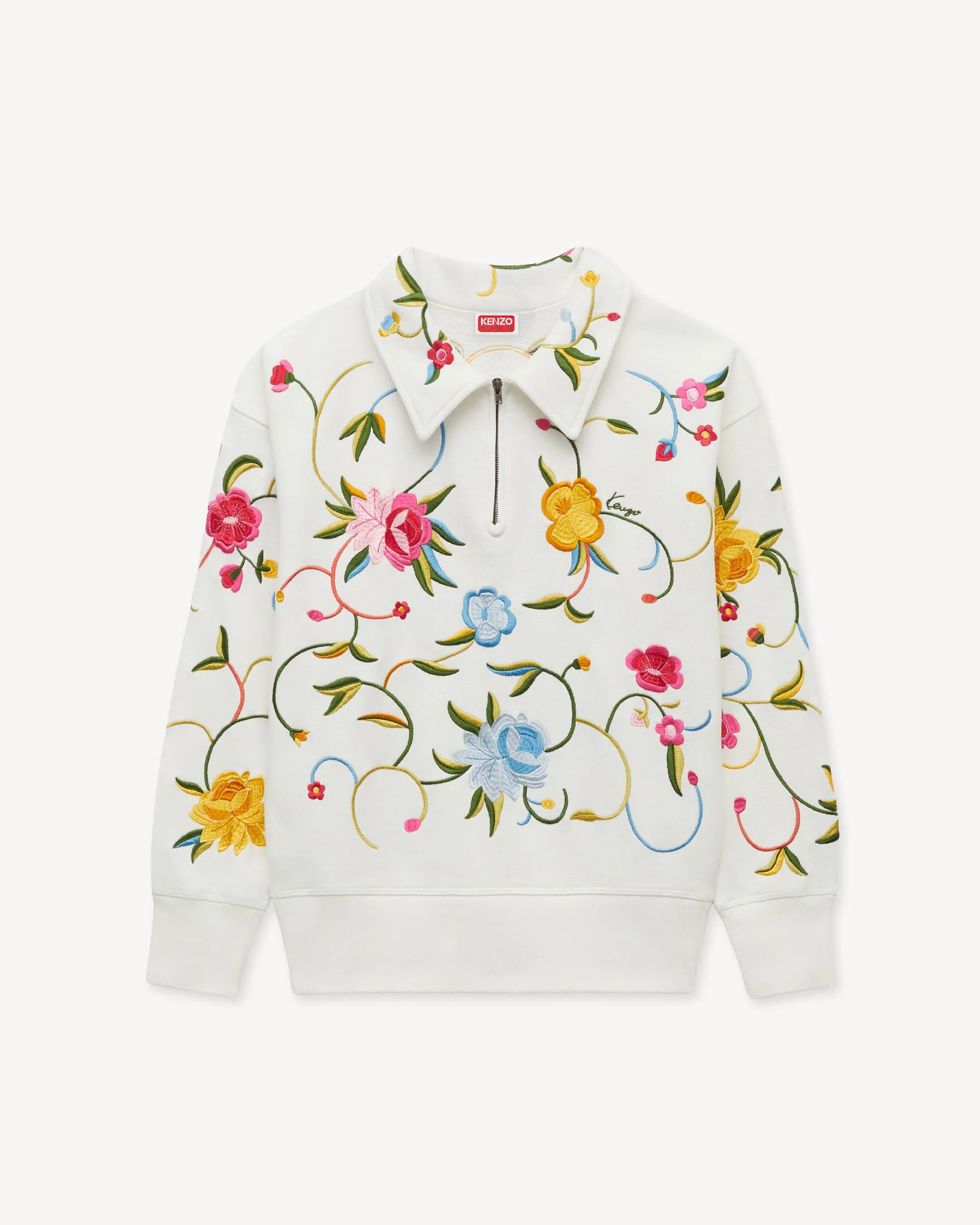 'KENZO Wildflower' embroidered half zip sweatshirt in cotton - 1