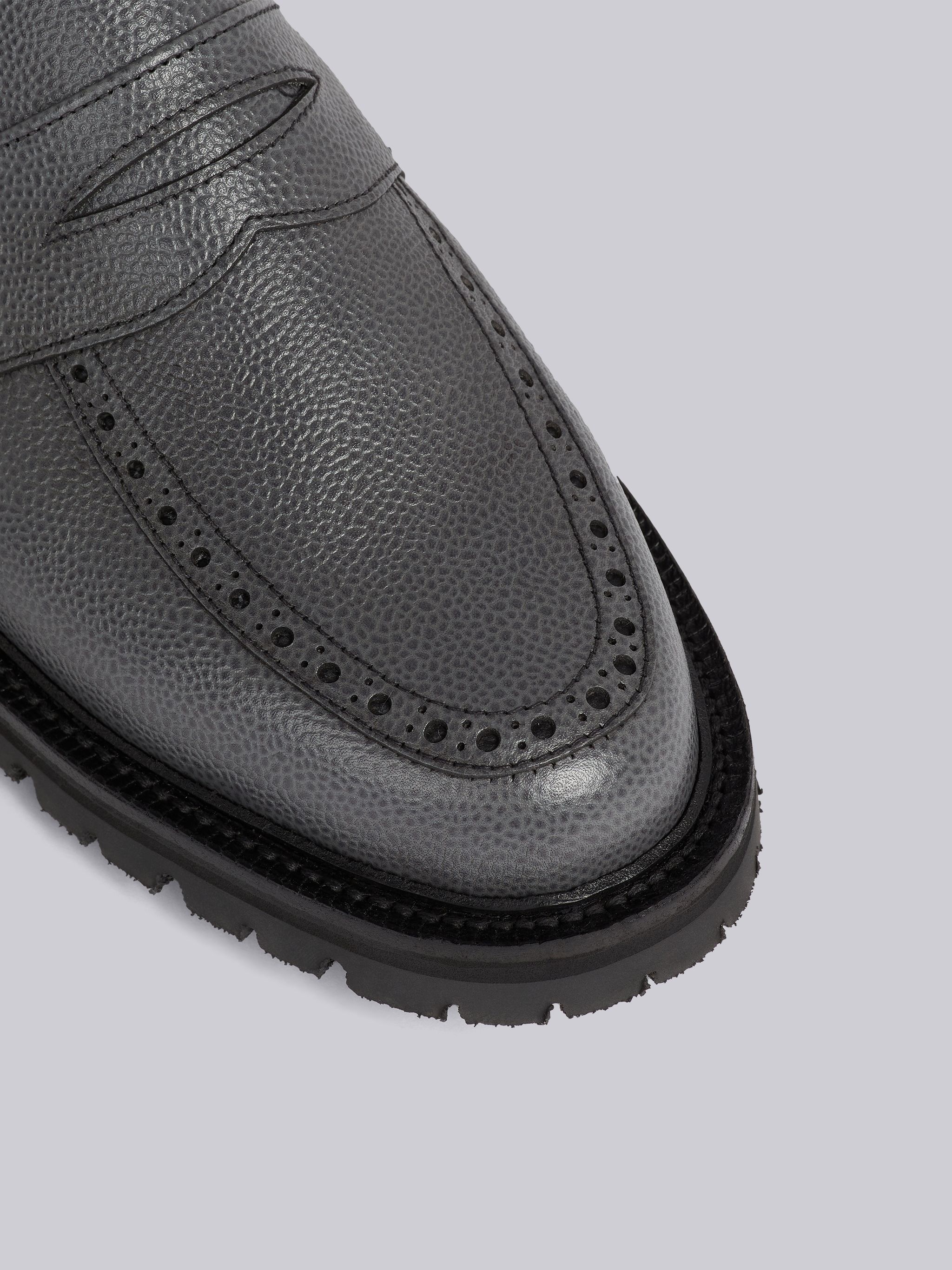 Dark Grey Pebble Grain Leather Commando Sole Classic Penny Loafer - 2