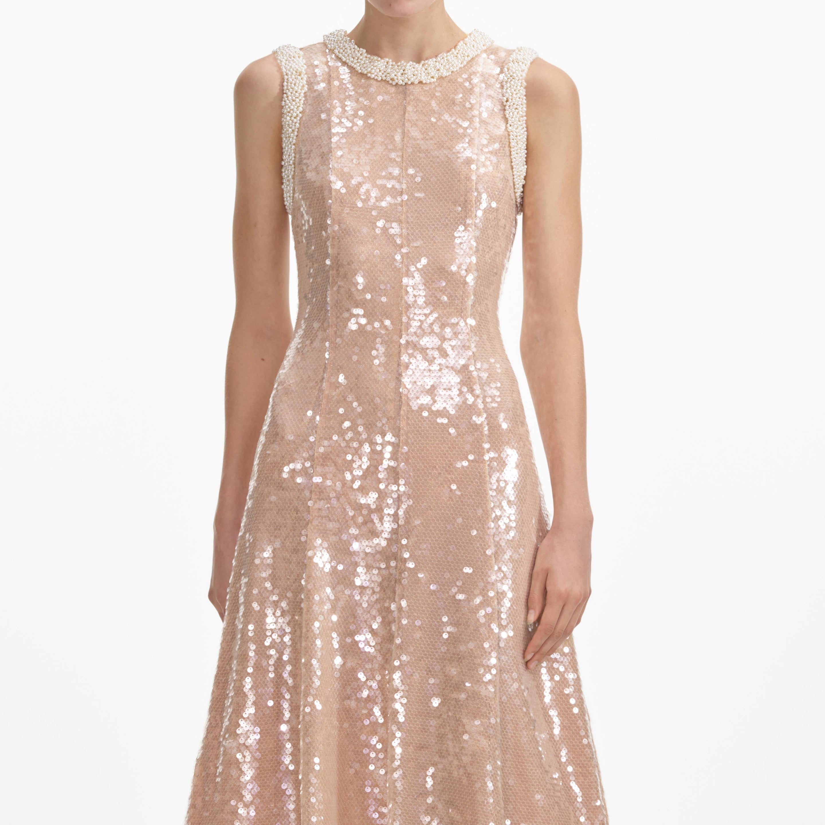 Sequin Pearl Trim Midi Dress - 4