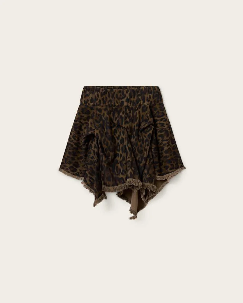CRISSY LEOPARD PRINT DENIM MINI SKIRT - 1