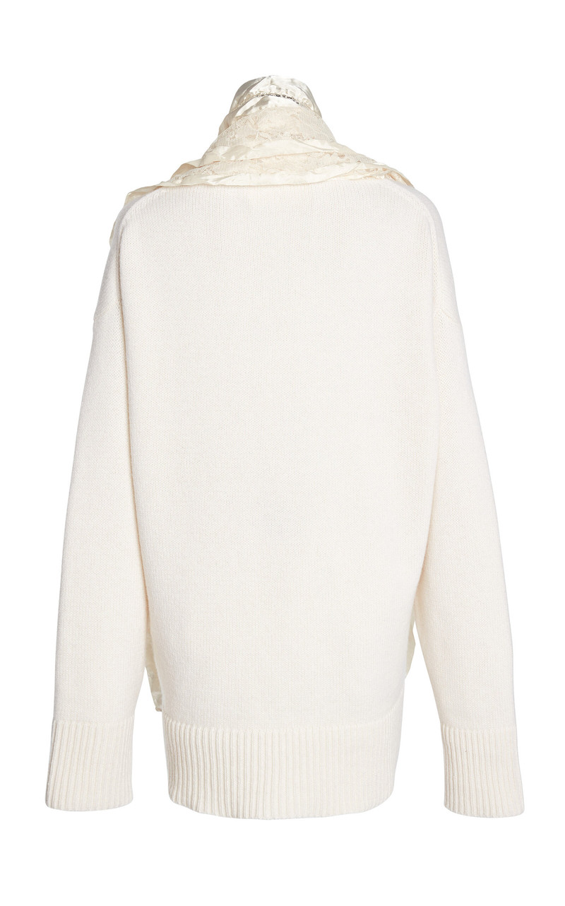 NICCOLÒ PASQUALETTI Centrino Lace-Paneled Cashmere-Blend Cardigan off-white outlook