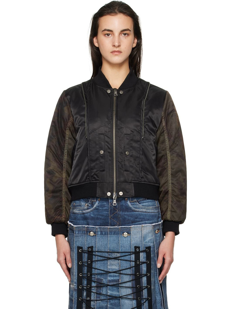 Black Mesh Sleeve Bomber Jacket 1