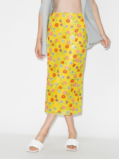 BERNADETTE sequinned floral-print midi skirt outlook