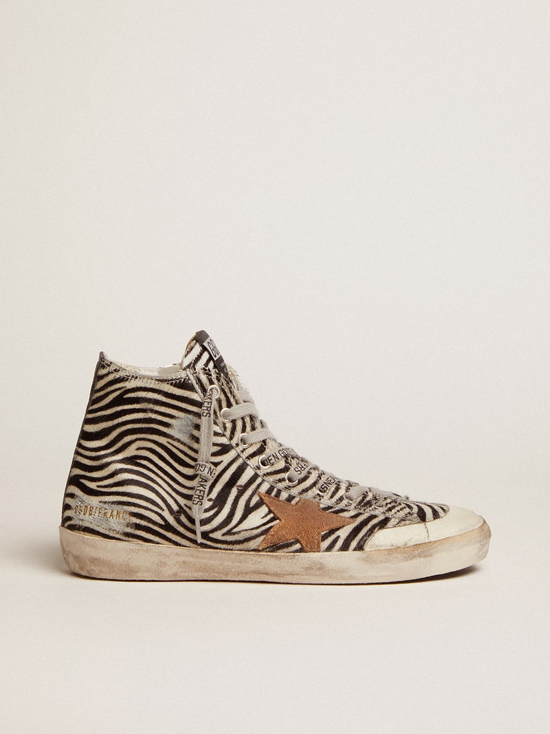 Francy Penstar LTD sneakers in zebra-print pony skin with tobacco-colored suede star and black leath - 1
