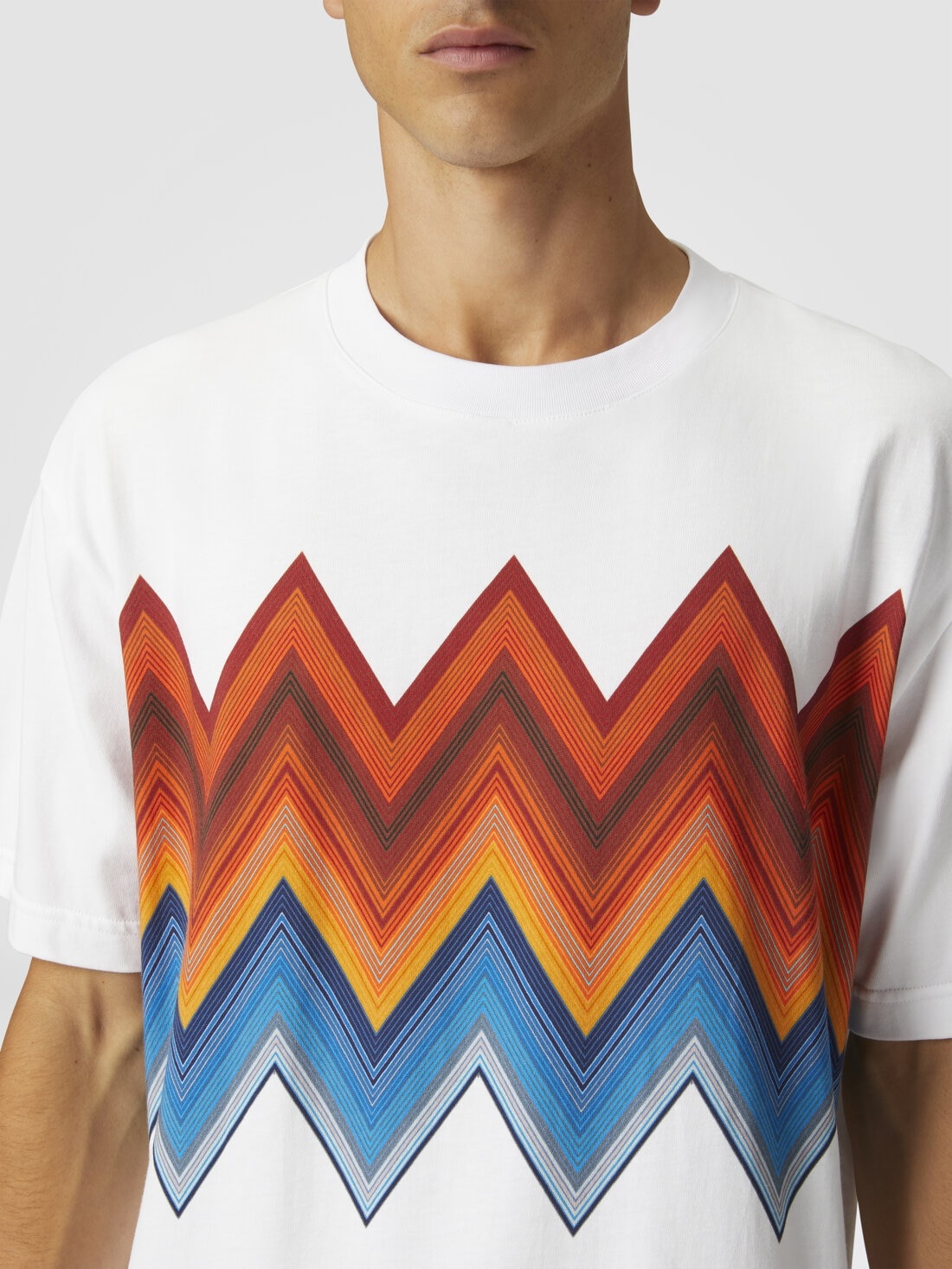 Cotton crewneck T-shirt with macro zigzag print - 5