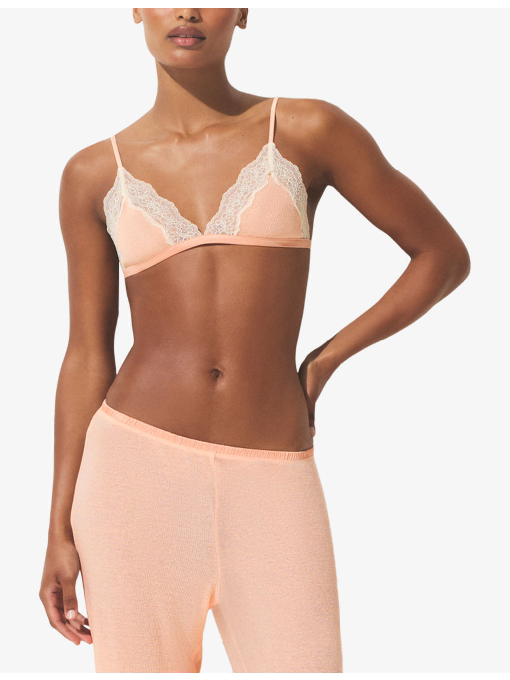 Sheer Cotton Lace-Trim Woven Triangle Bralette - 2