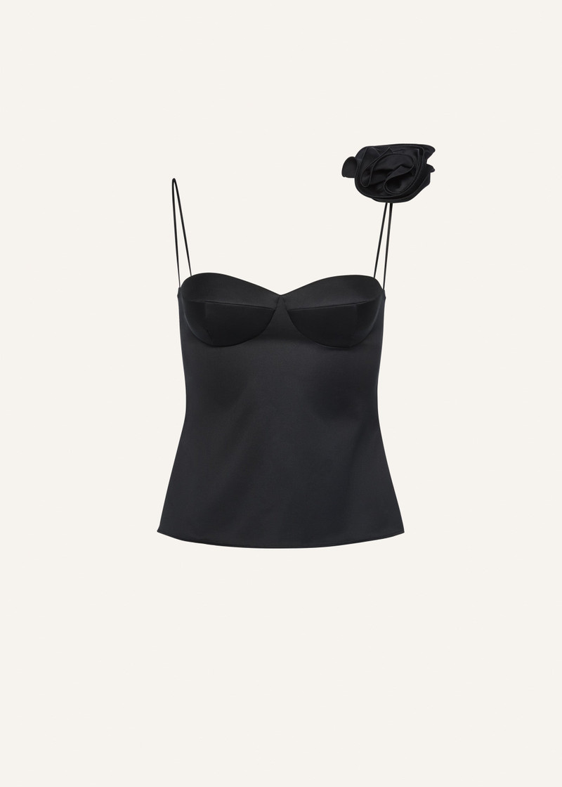 Flower appliqué silk tank in black 1