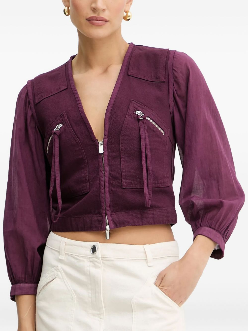 V-neck puff-sleeve top - 4