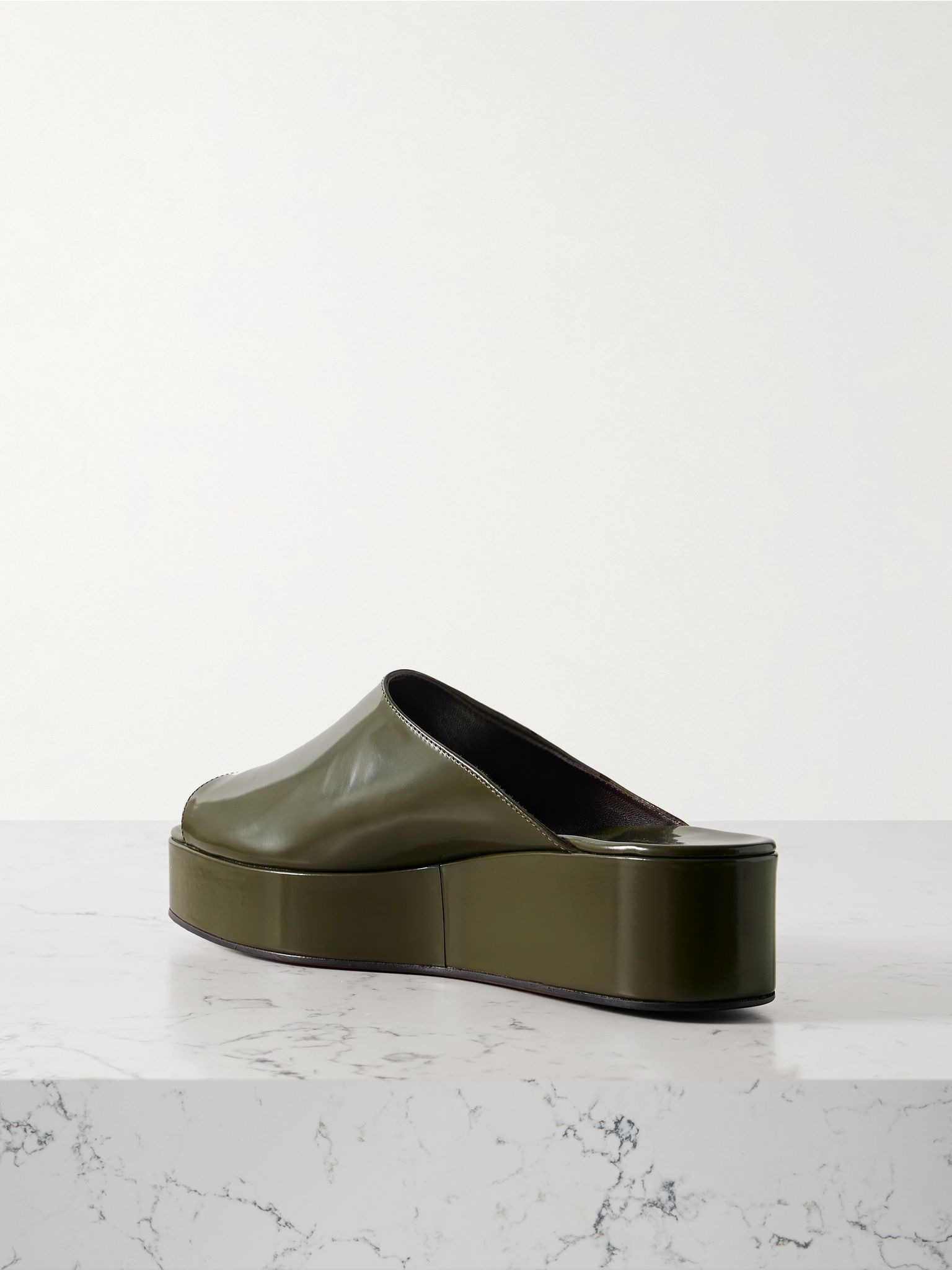 Emi glossed-leather platform slides Army green - 3