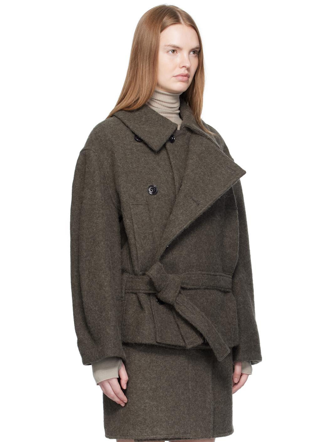 Khaki Short Asymmetrical Bathrobe Coat - 2