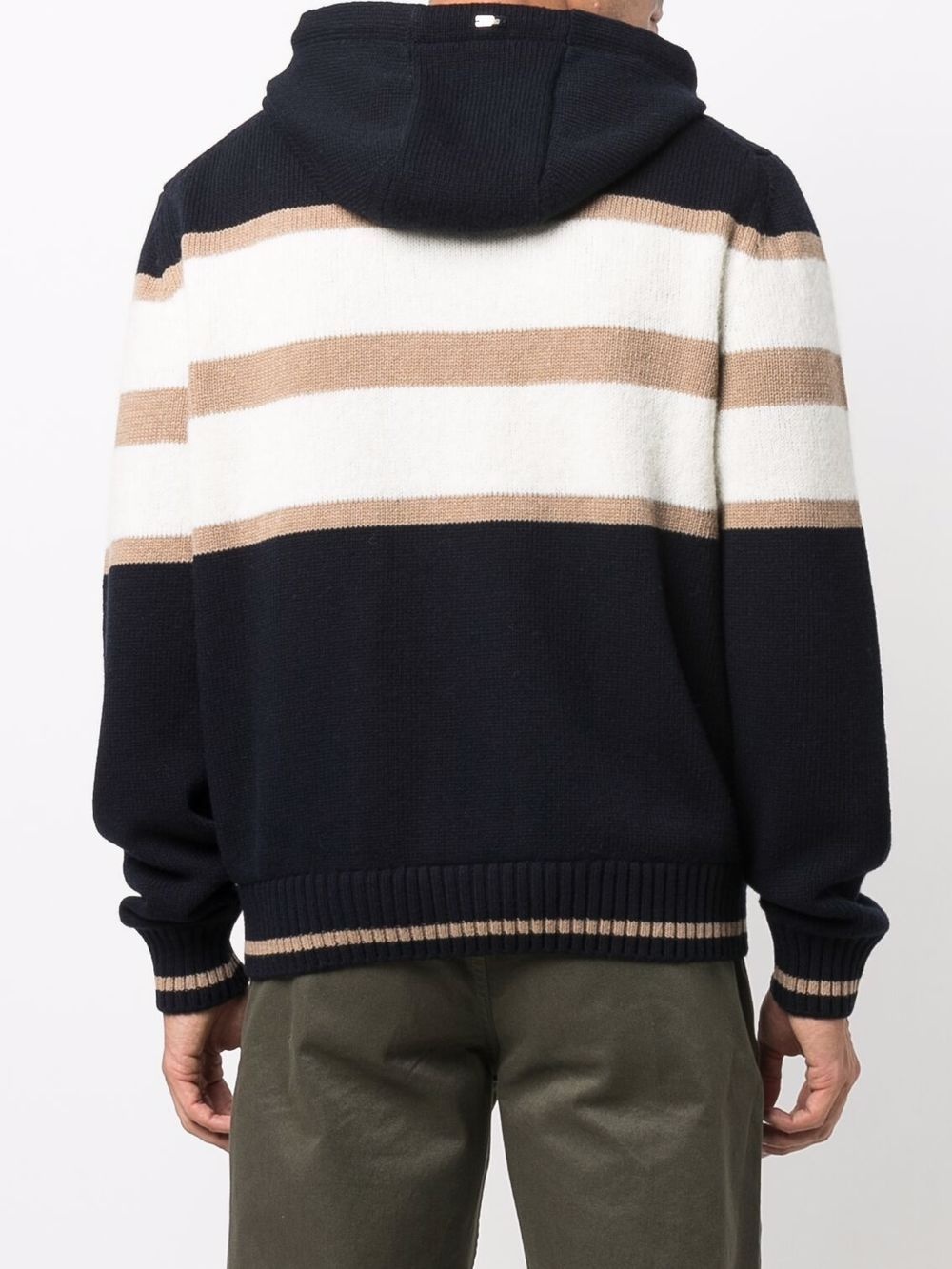 horizontal-stripe pattern hooded jacket - 4