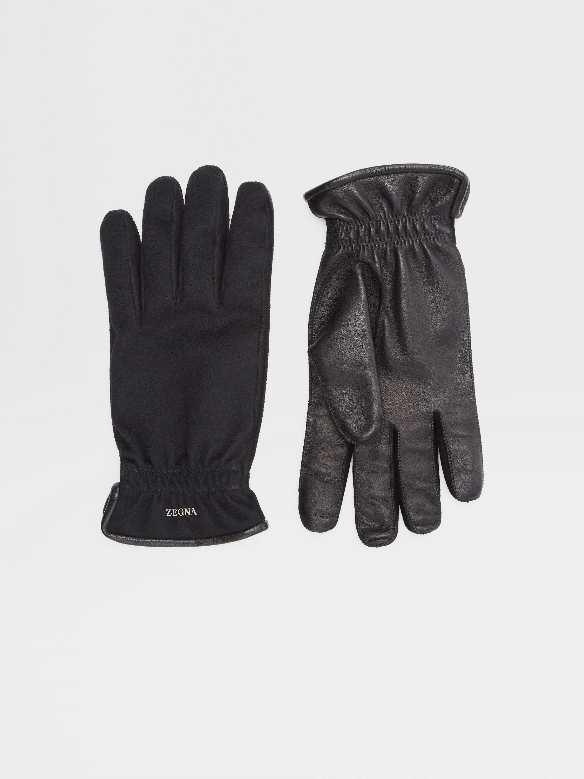 BLACK OASI CASHMERE AND LEATHER GLOVES - 1