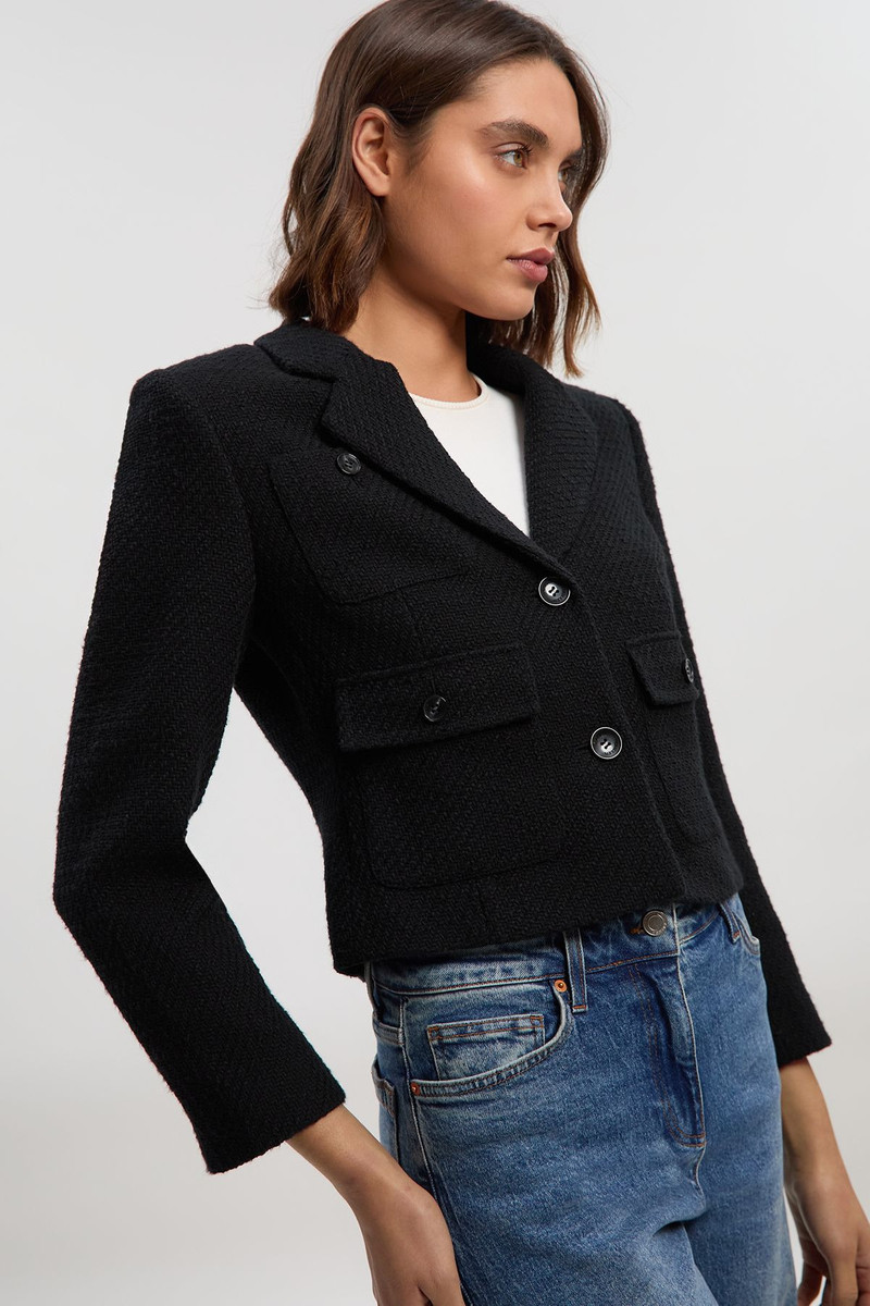 Textured Tweed Cropped Tailored Jacket 1