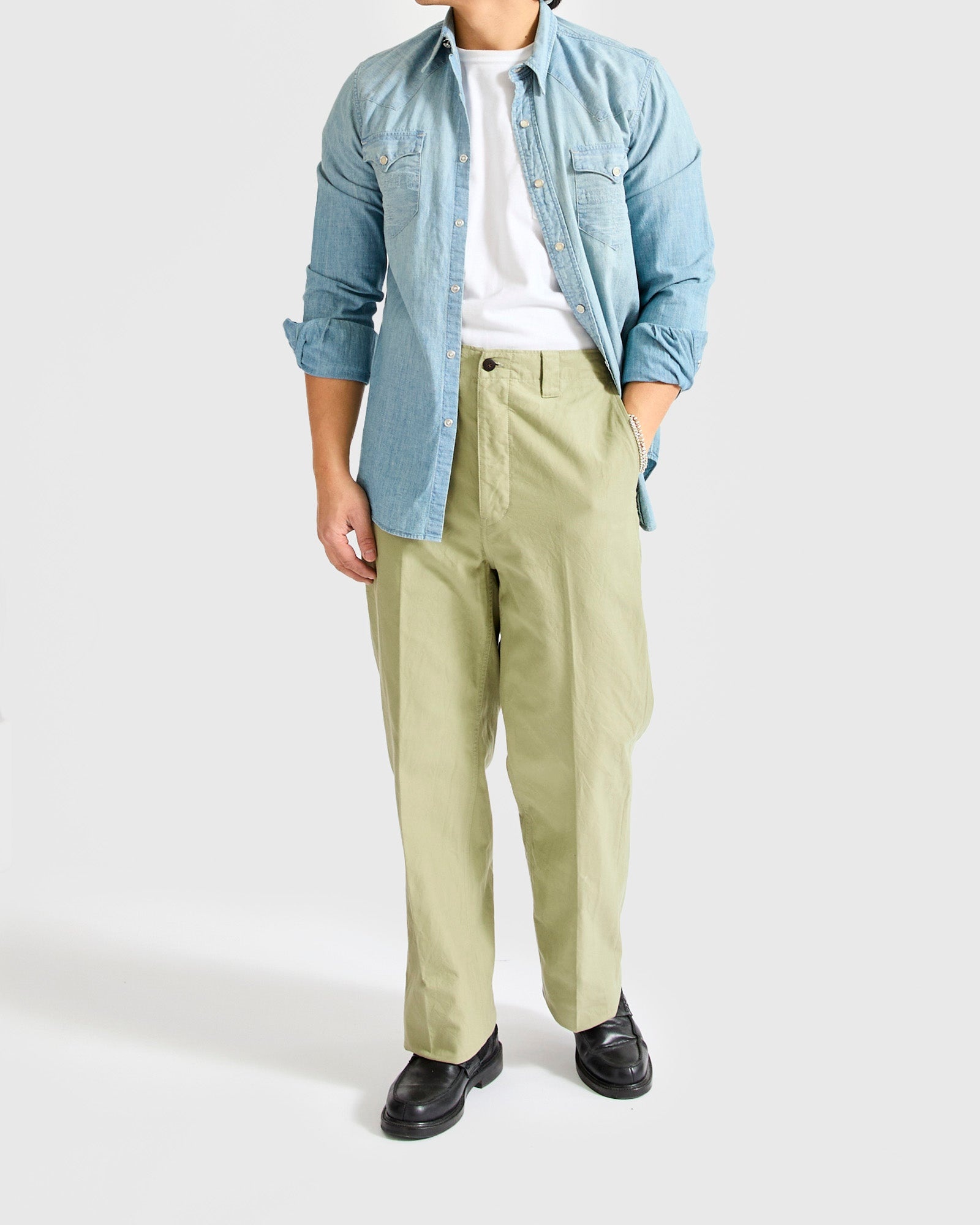 Wide Chino Pants in Light Green - 10