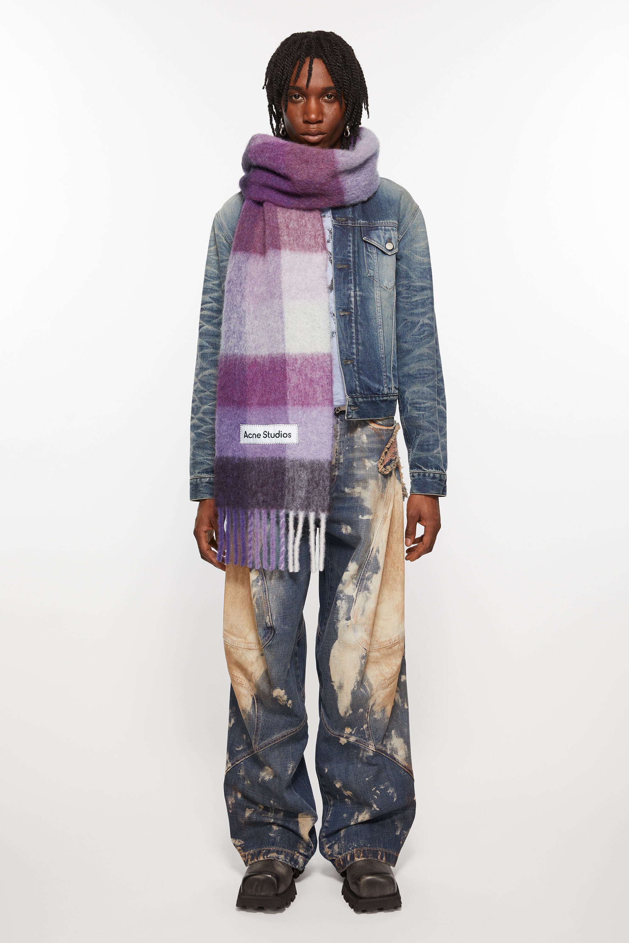 Mohair checked scarf - Purple/white - 3