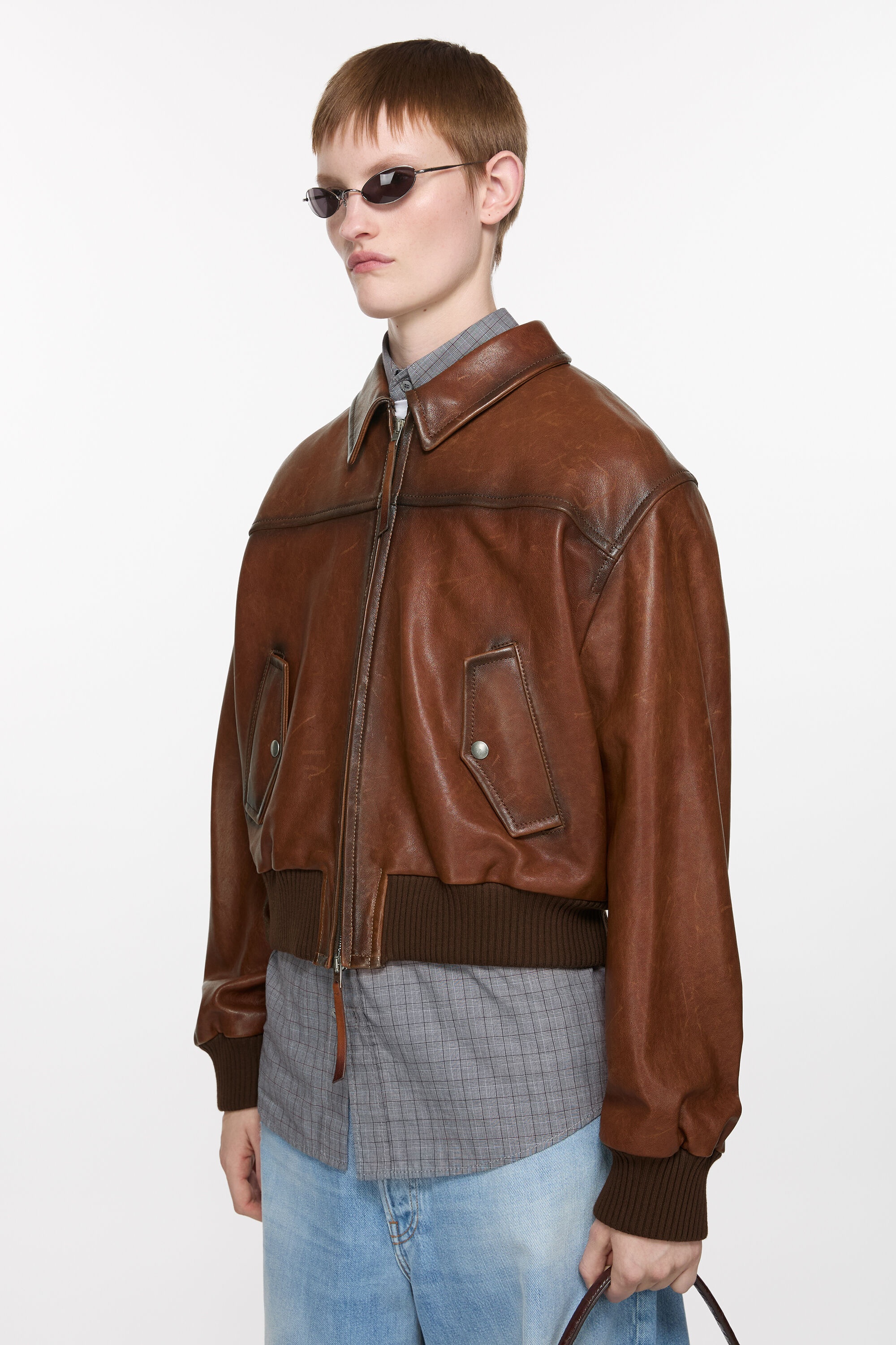 Leather bomber jacket - Tobacco brown - 3
