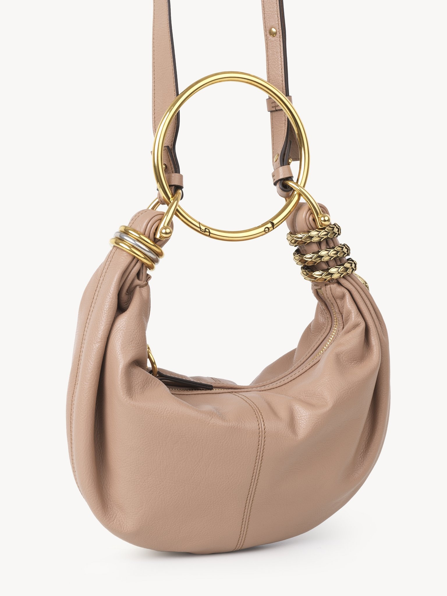 SMALL SNAKE BRACELET HOBO BAG IN GRAINED LEATHER - 3