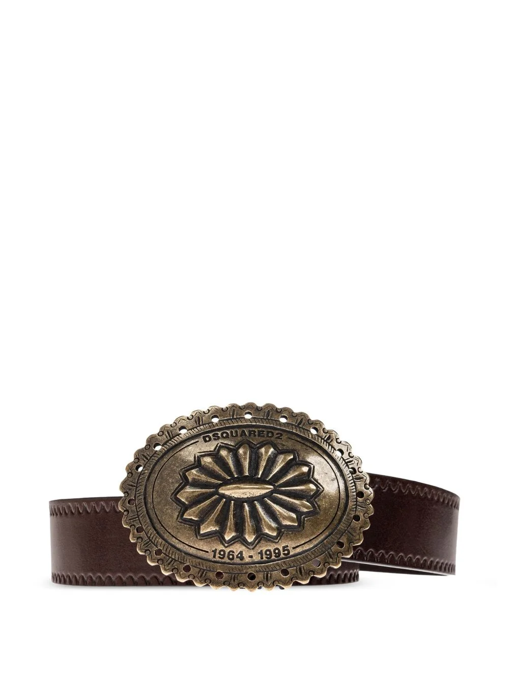 engraved-buckle leather belt - 1