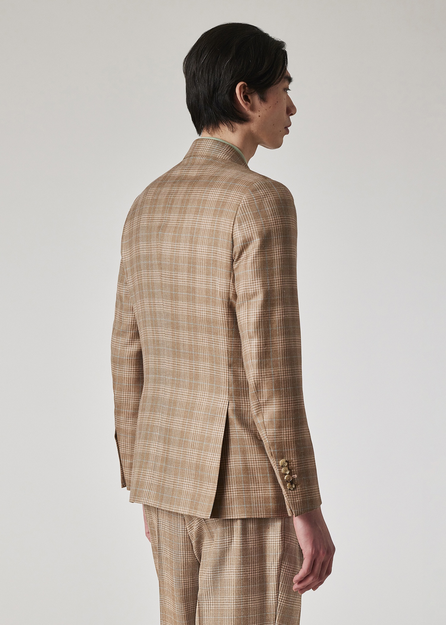 Light Brown Wool-Silk Check Suit - 4
