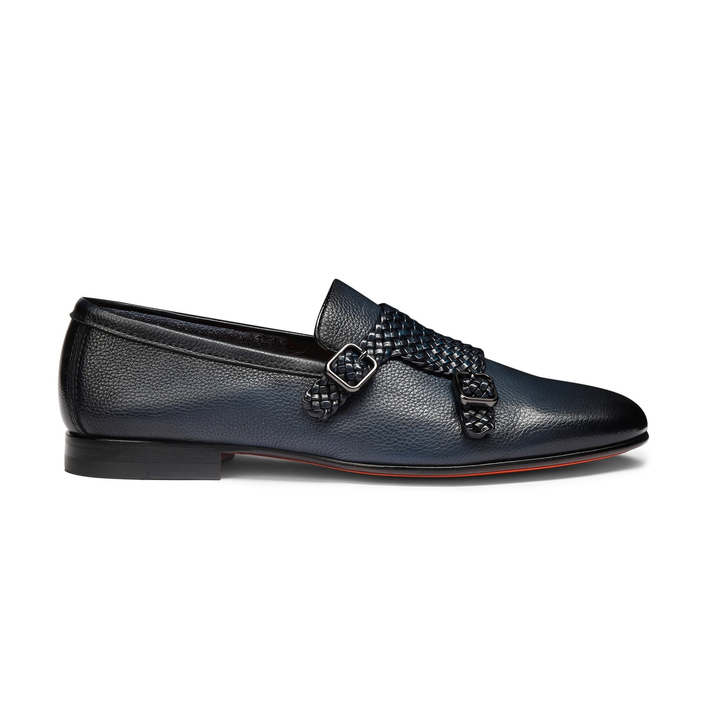 Men's blue tumbled leather double-buckle loafer - 1