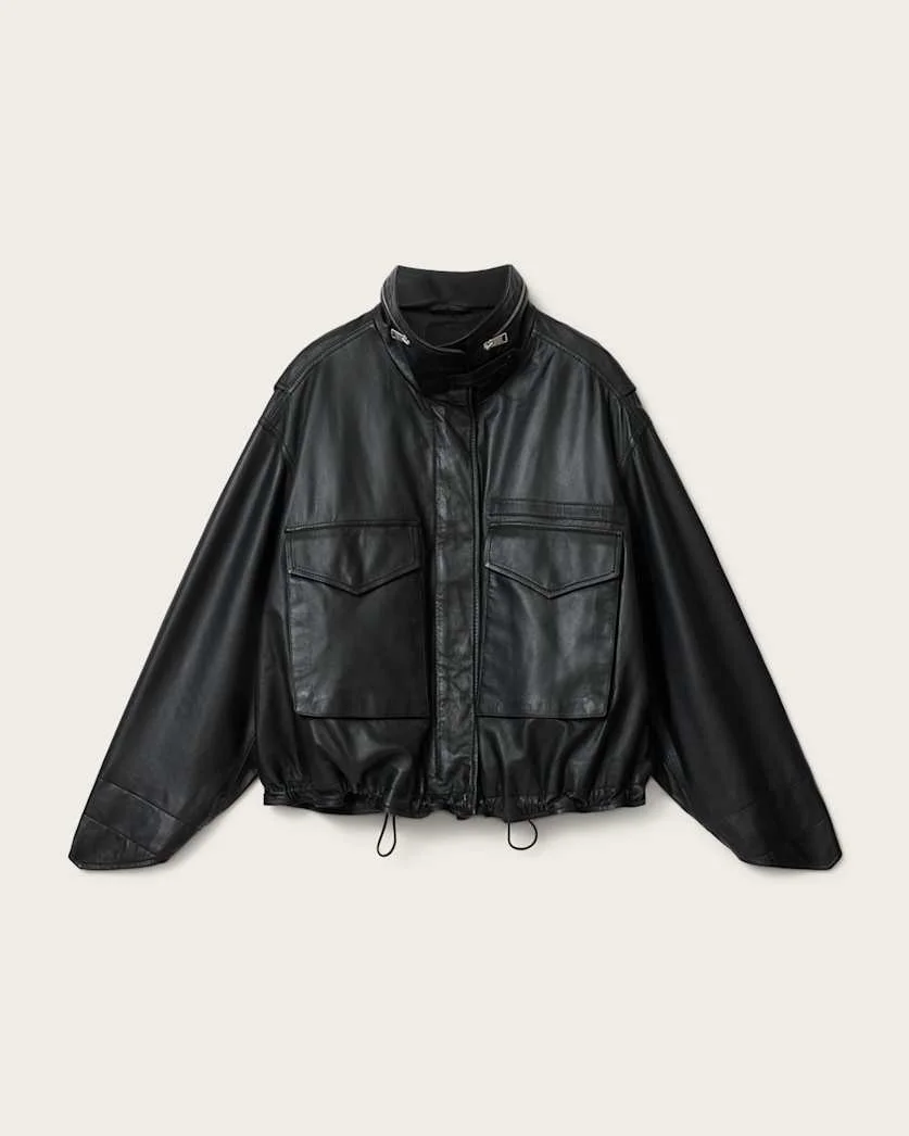 CLAY CROPPED LEATHER JACKET - 1