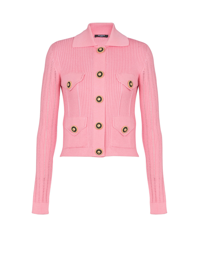 Cropped ribbed 니트 카디건 와 openwork 세부 사항 - 1