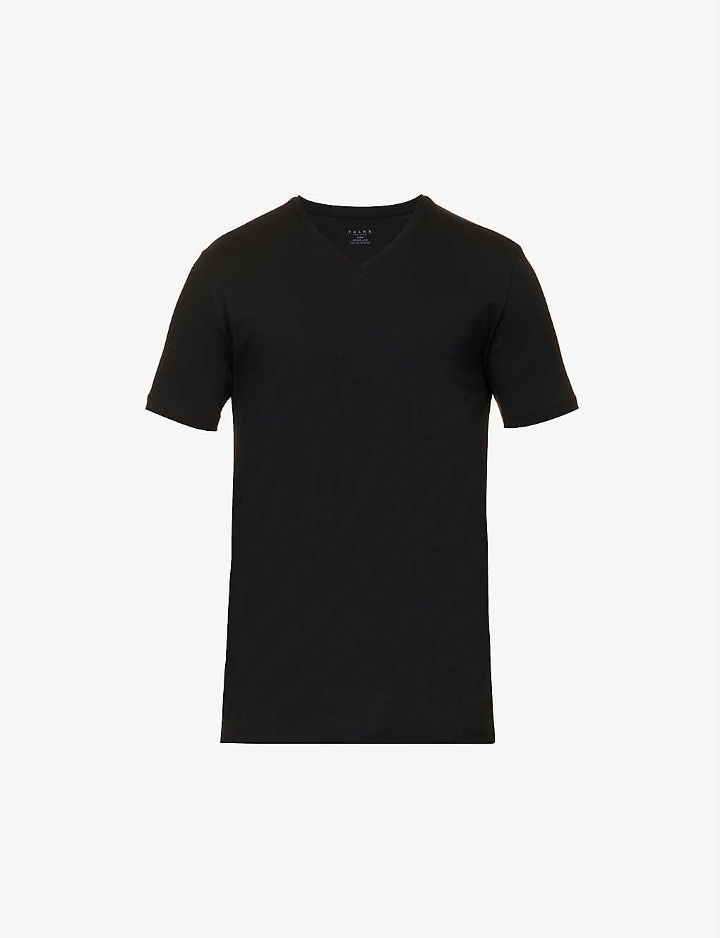Regular-fit V-neck stretch-cotton T-shirt - 1