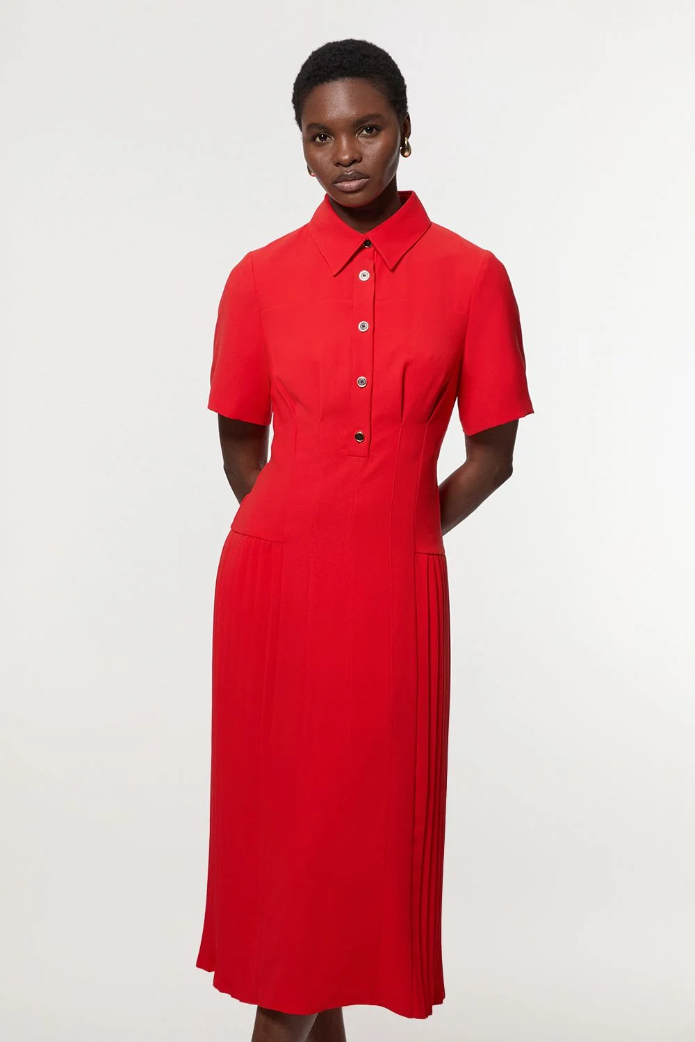 Tailored Crepe Pleated Panelled Shirt Dress - 1