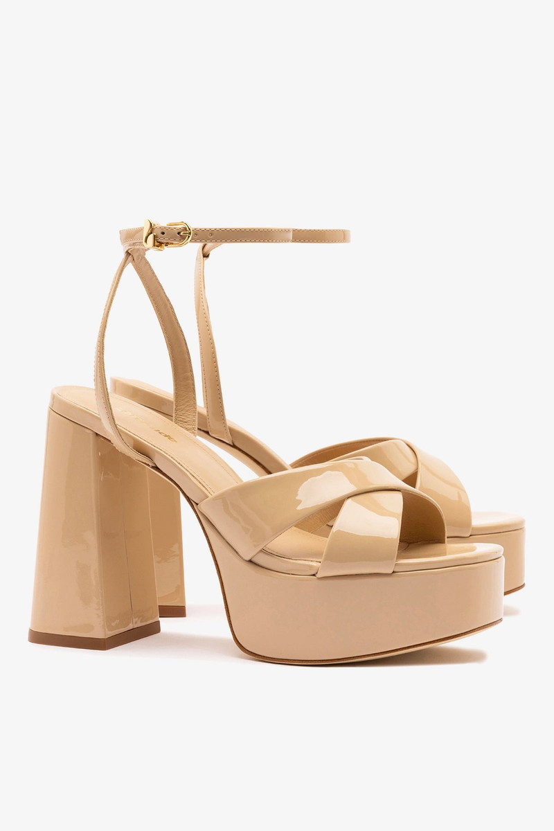 Larroudé Dolly X Platform Sandal In Sand Patent Leather outlook
