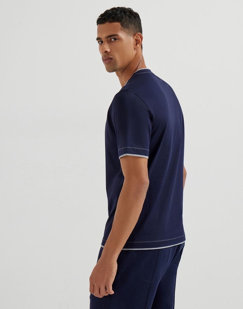 Brunello Cucinelli Cotton jersey crew neck T-shirt with logo and faux-layering outlook