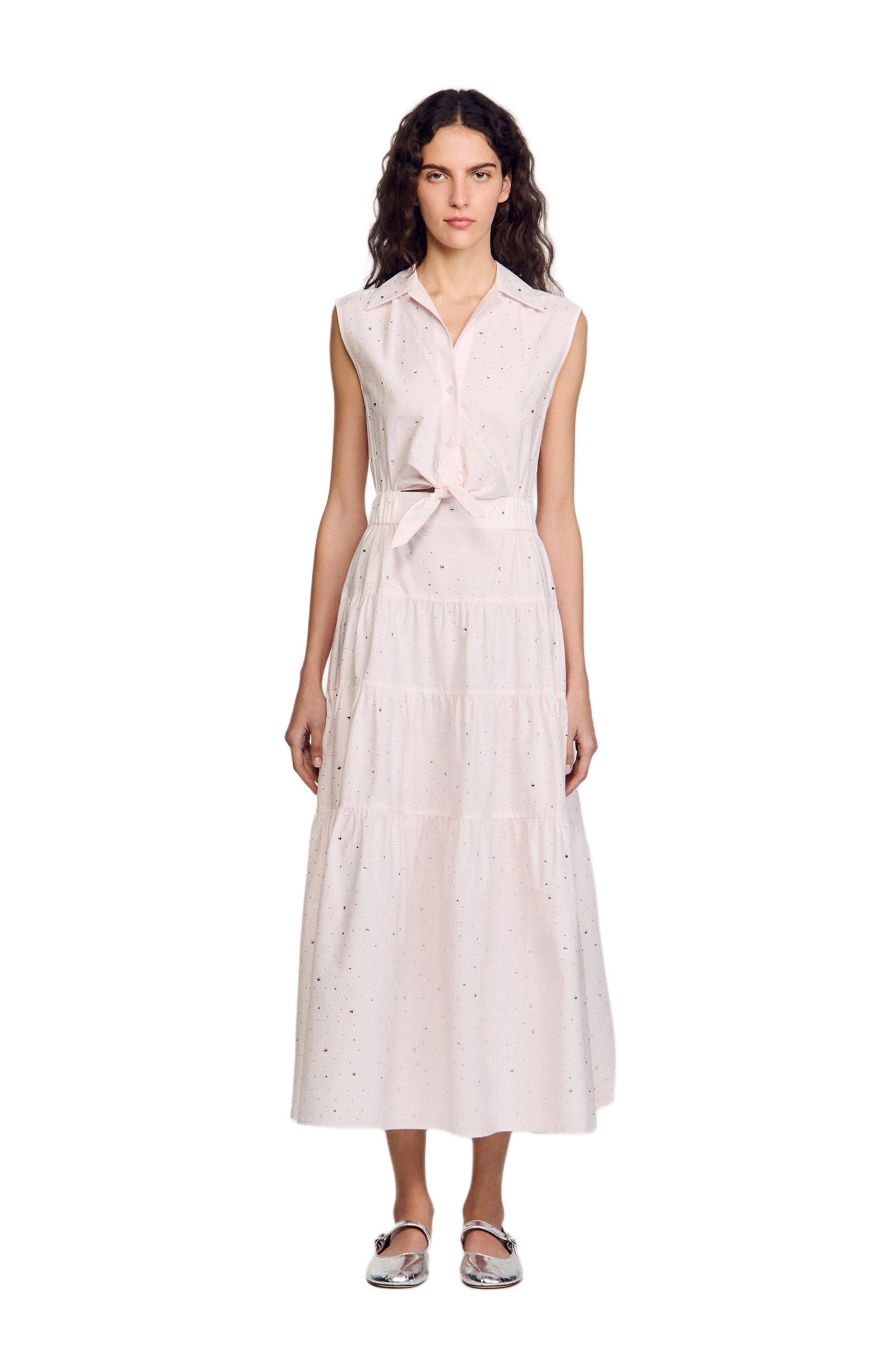 SANDRO Rhinestone tie-front maxi dress in Light Pink at Nordstrom - 1