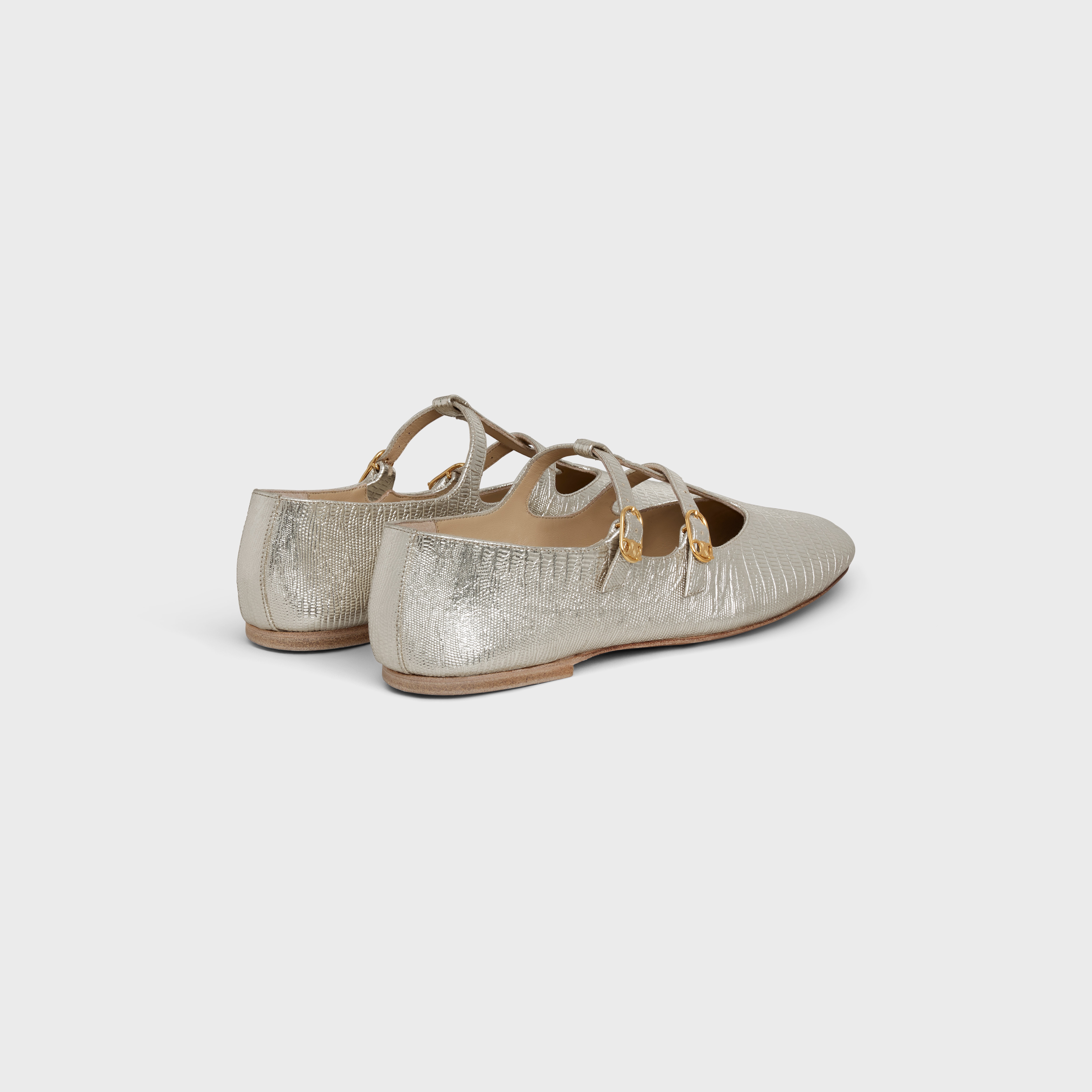 DOUBLE STRAP MARY JANE BALLERINA LES BALLERINES CELINE in Lizard stamped metalized calfskin - 3