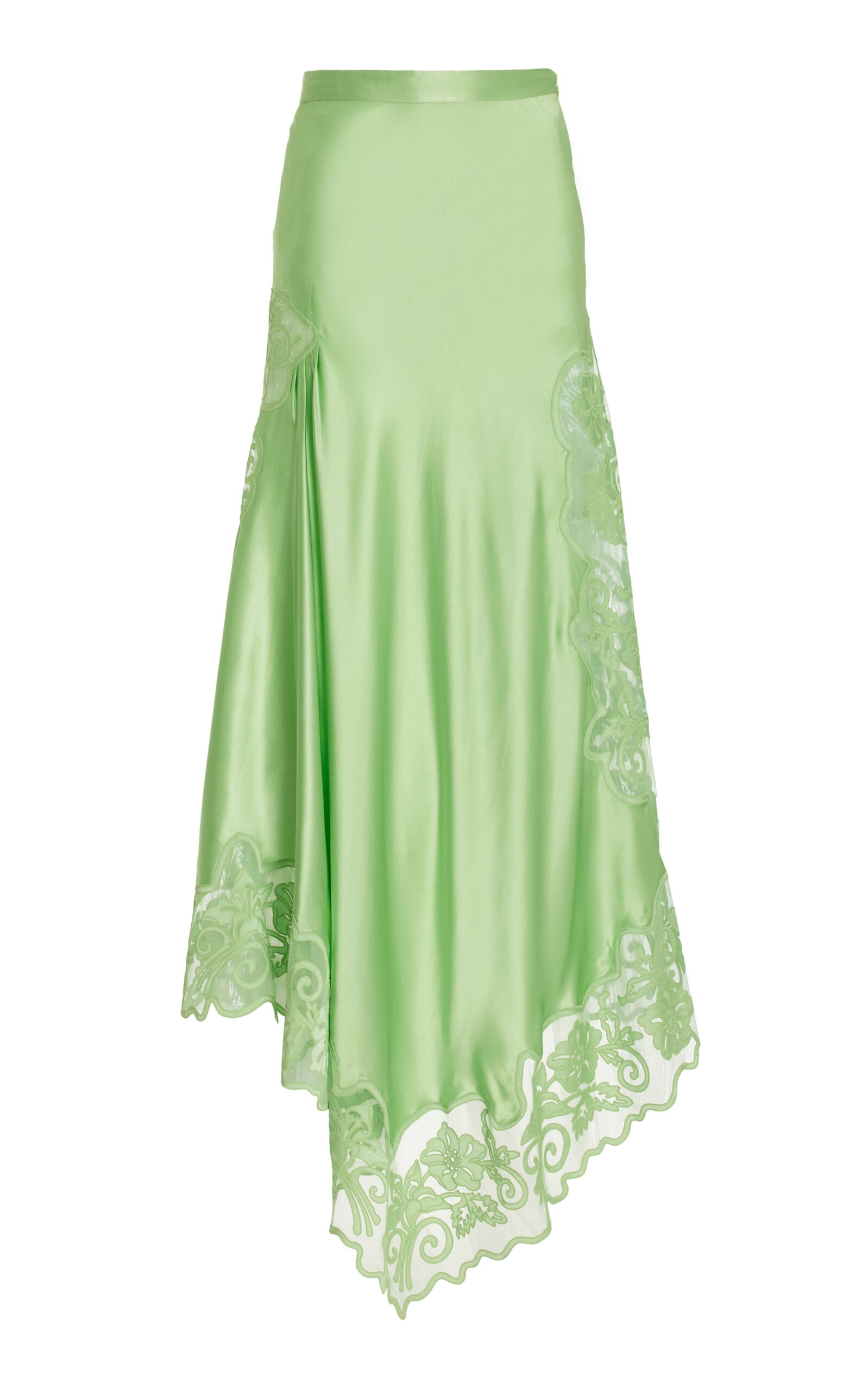 Cressida Lace-Trimmed SIlk Midi Skirt green - 1