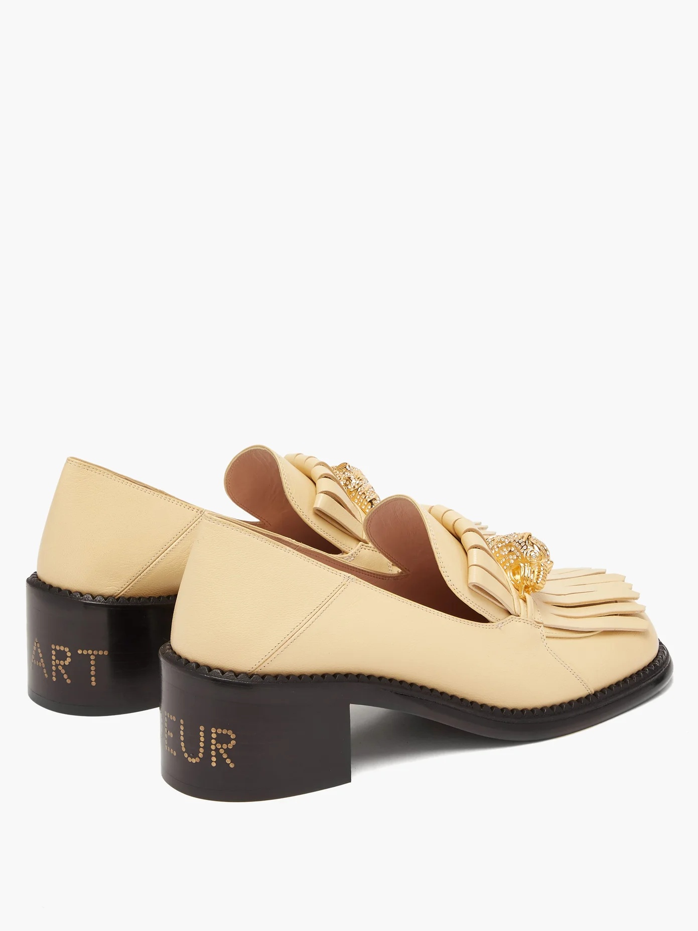 Dora tiger-head fringed leather loafers - 5