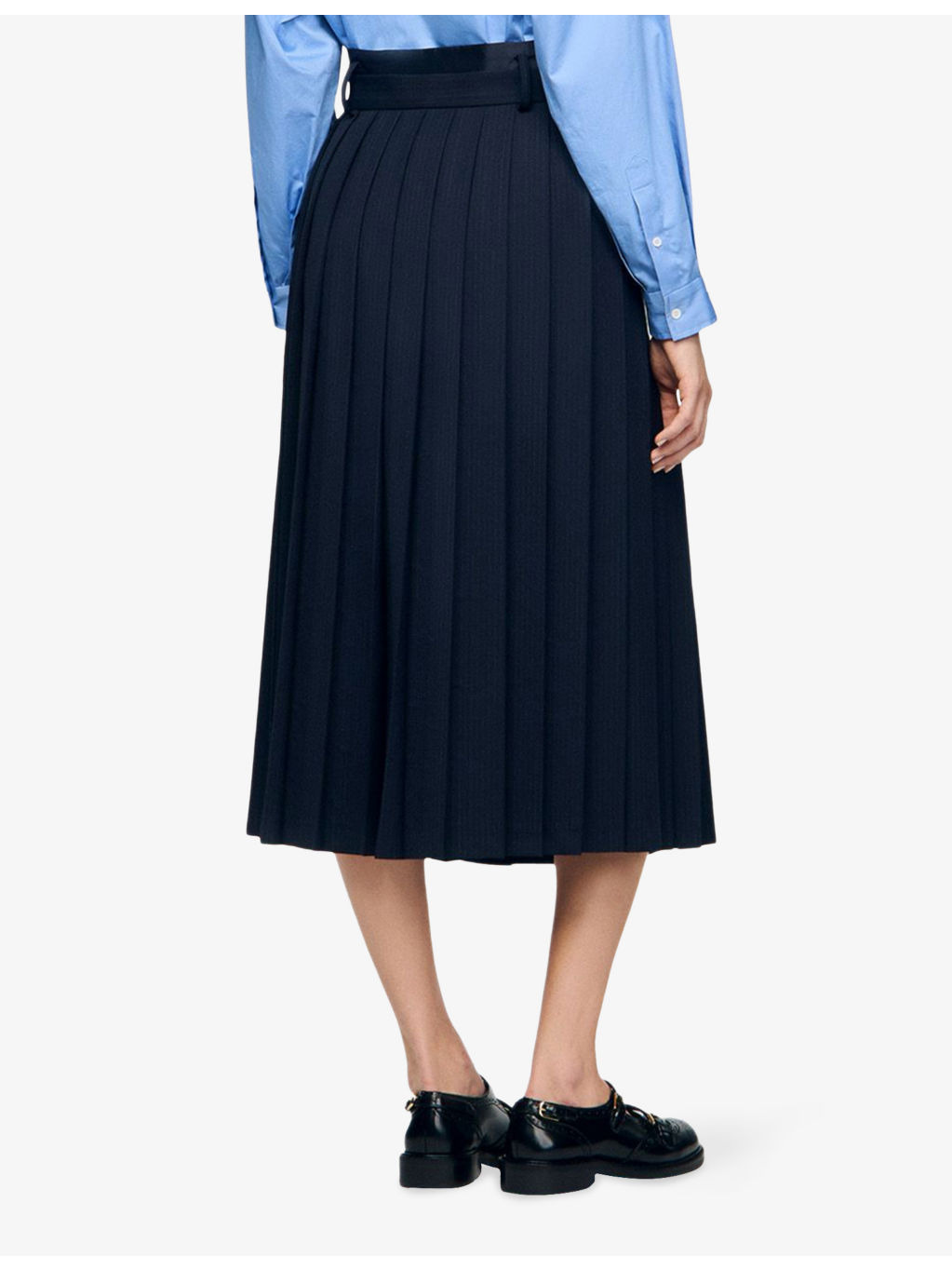 Pleated High-Rise Stretch Wool-Blend Midi Skirt - 4